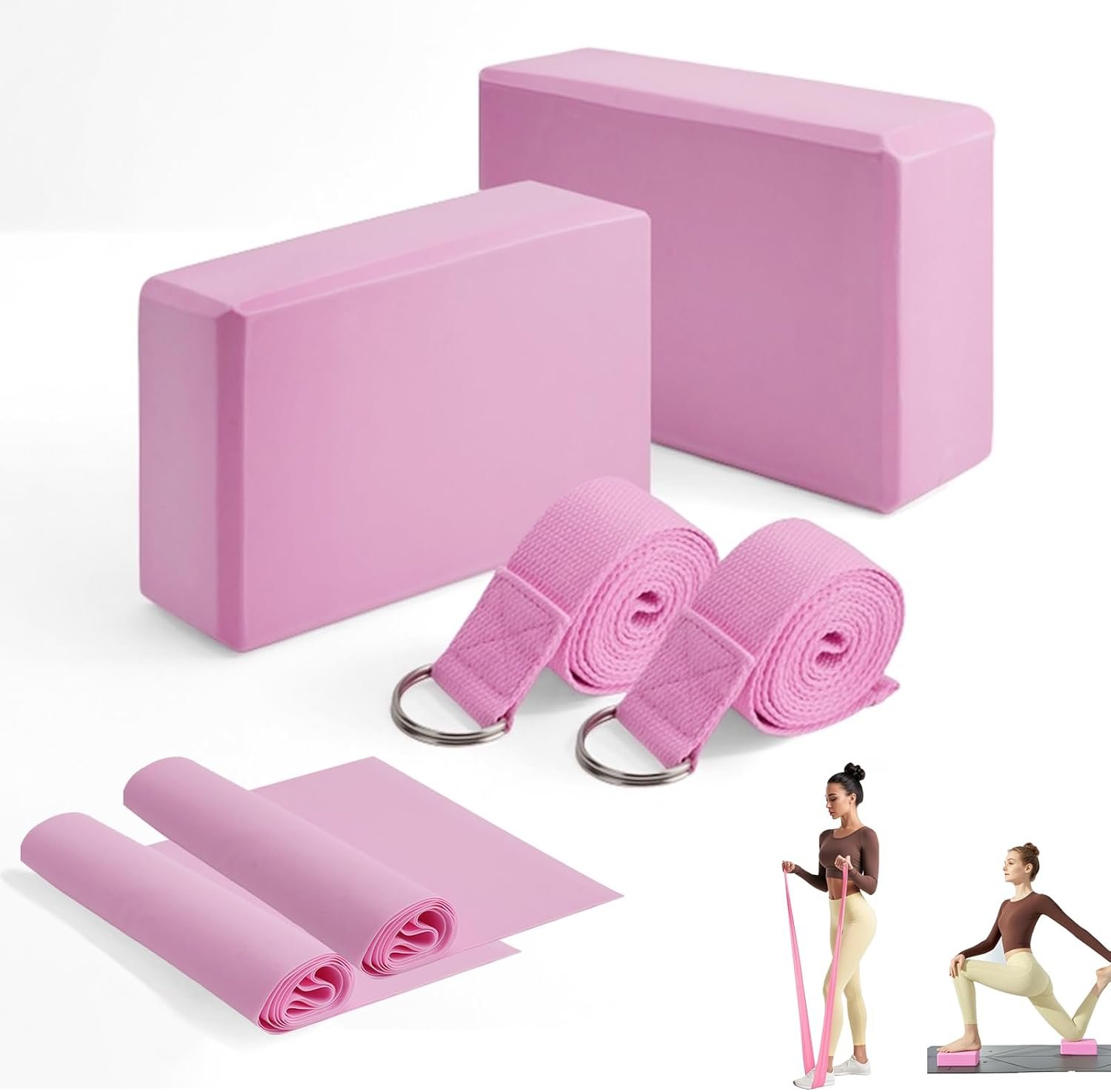 MAOMUN 6 Yoga Blocks 2 Pack with Yoga Strap and Beveled Edges, Anti-Slip Pilates Block Set Yoga Brick, Soft Lightweight Pilates Accessories for Balance Stability Stretching Pilates