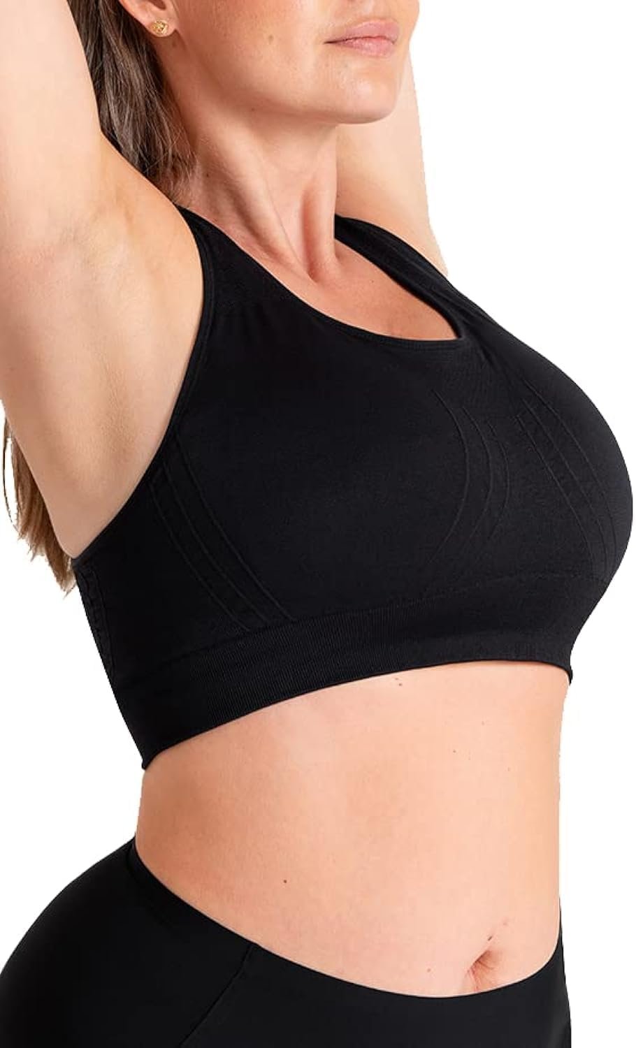 SHAPERMINT Sports Bras for Women, Racerback Workout Bra, Medium Support | Seamless racerback sports bra with removable cups, wide stay-put band, scoop neck coverage and light-to-medium support.
