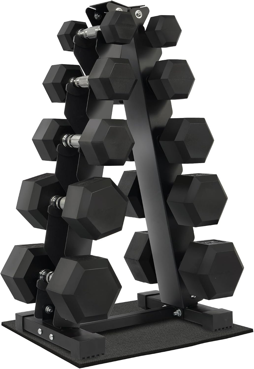 Fitvids Dumbbell Set with Rack, Rubber Coated Hex Dumbbell Weights in 150lbs, 5, 10, 15, 20, 25lbs Pair, Black