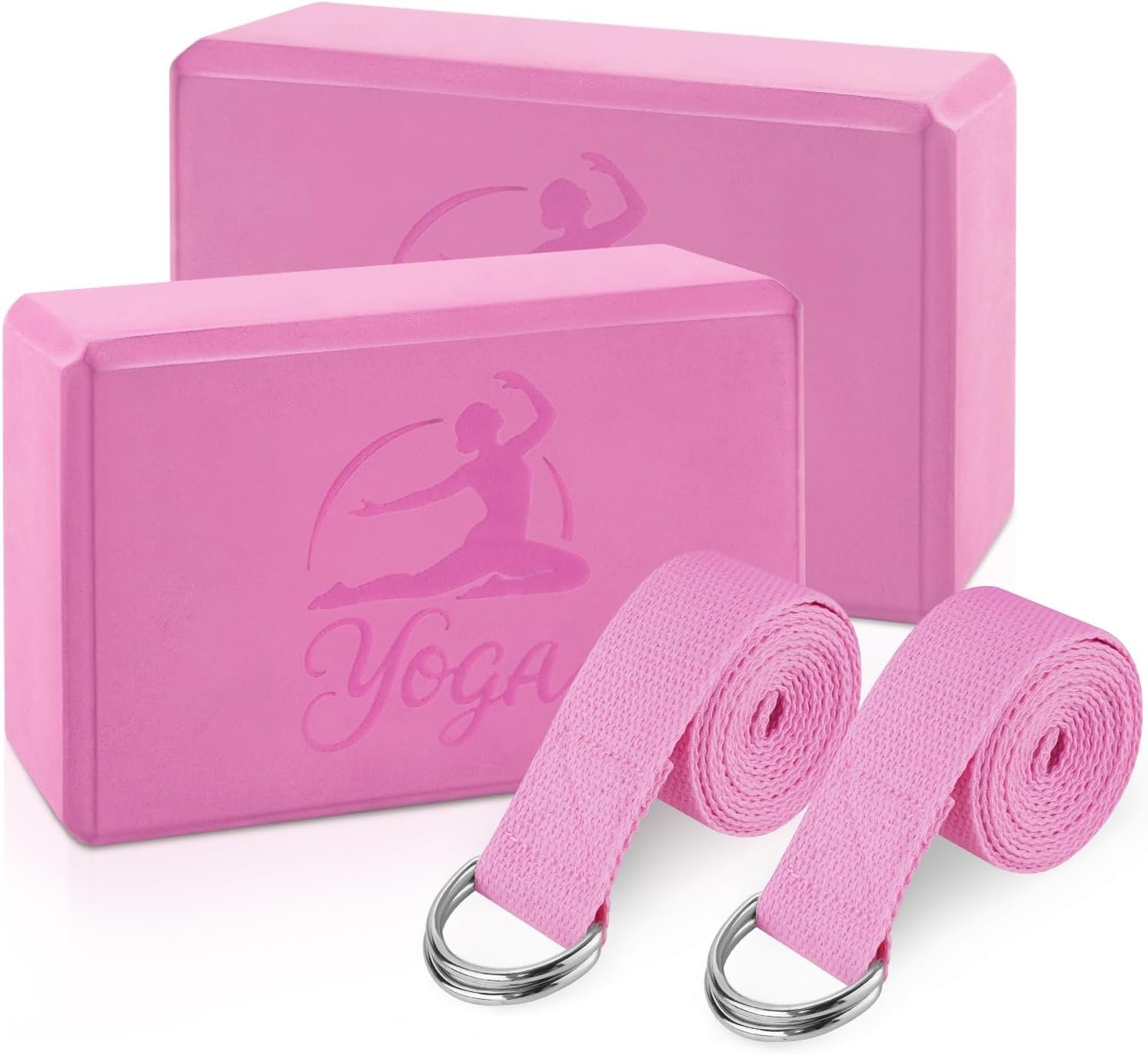 RETON Yoga Blocks Set, High – Density Yoga Block with 2 Strap, Lightweight Foam Brick Yoga Pilates Blocks, Anti-Slip Yoga Brick with Embossed Design for Posture Adjustment and Movement Assistance