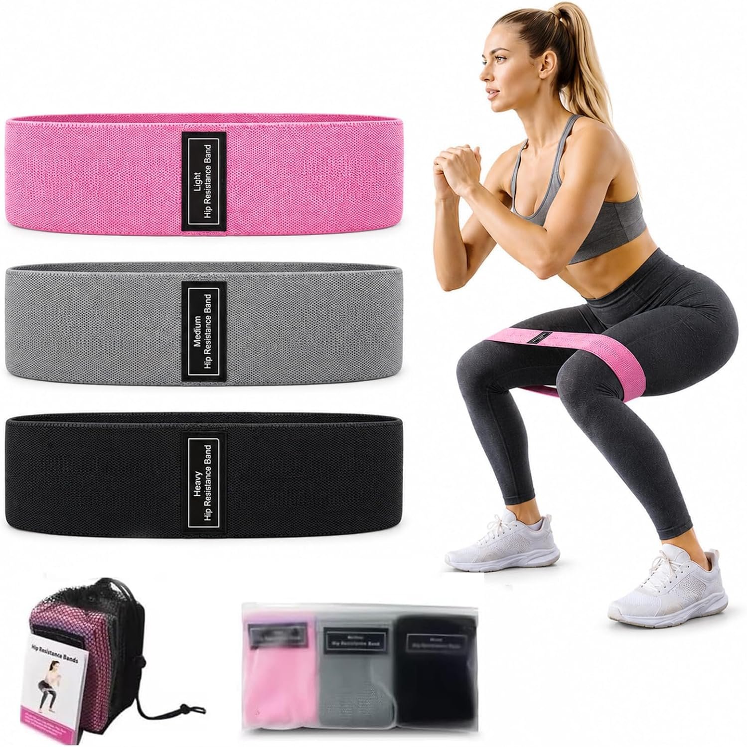 18–70 LBS 3 Level Fabric Resistance Bands,Workout Bands for Leg&Glutes