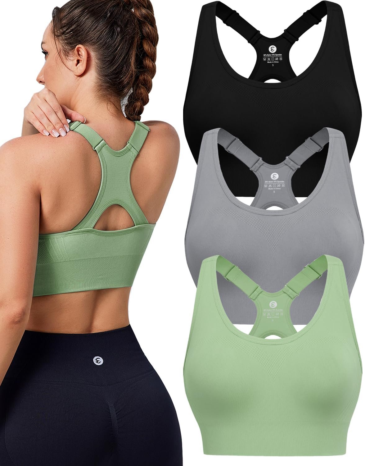 High Impact Sports Bras for Women, Adjustable Straps Supportive Racerback