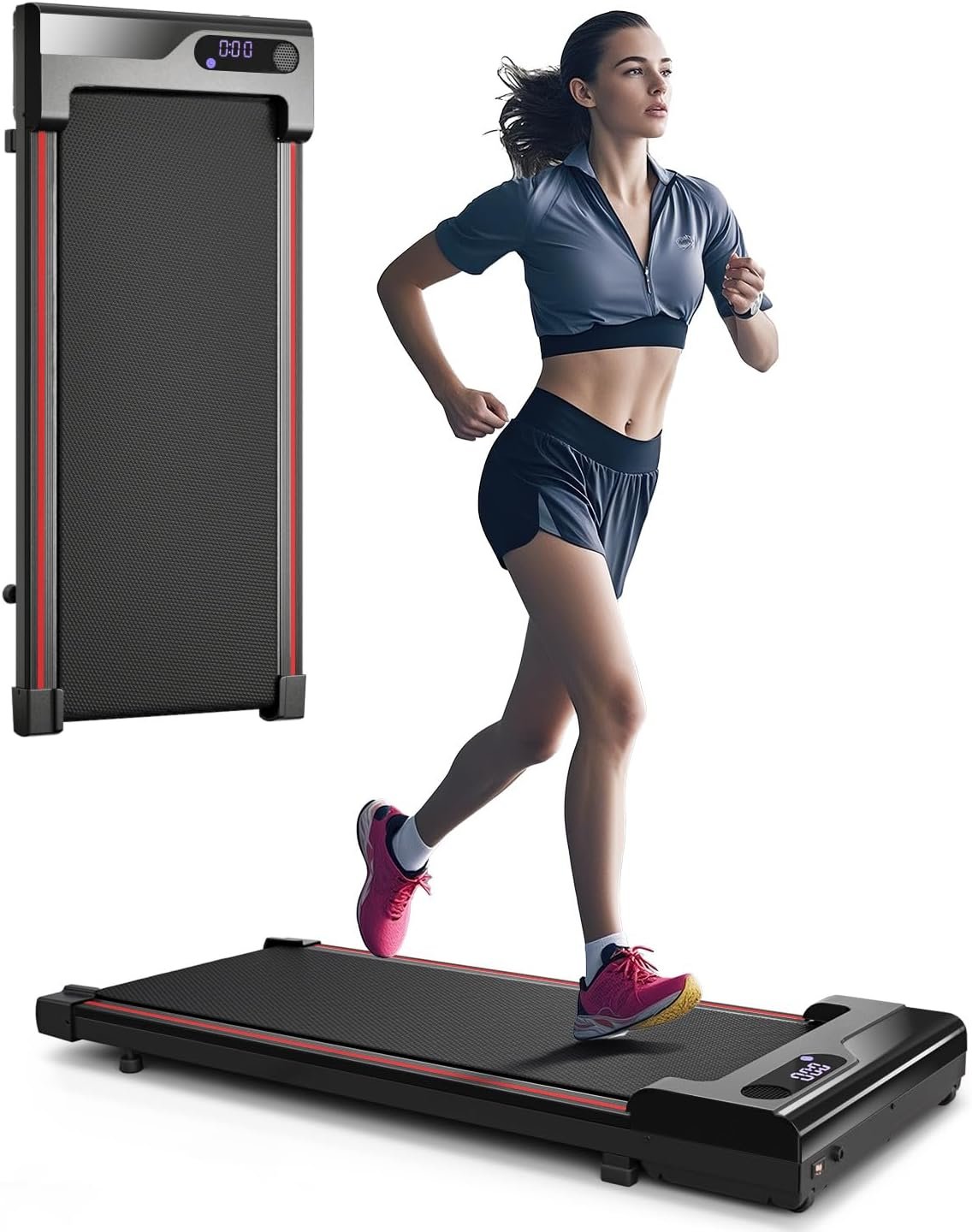 Walking Pad Treadmill for Home – Under Desk Treadmills Portable Mini Compact Walk Pads for Small Spaces Office Indoor Apartment Floor Flat Running Machine with Remote Quiet Lightweight