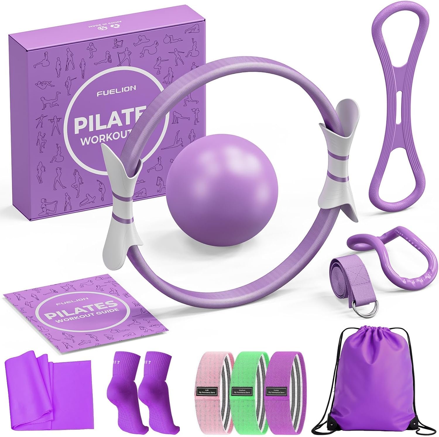 Pilates Ring Set for Women, Home Workout Pilates Equipment with Resistance Bands, 14” Magic Circle, Mini Ball, Pilates Starter Kit for Strength, Toning and Flexibility