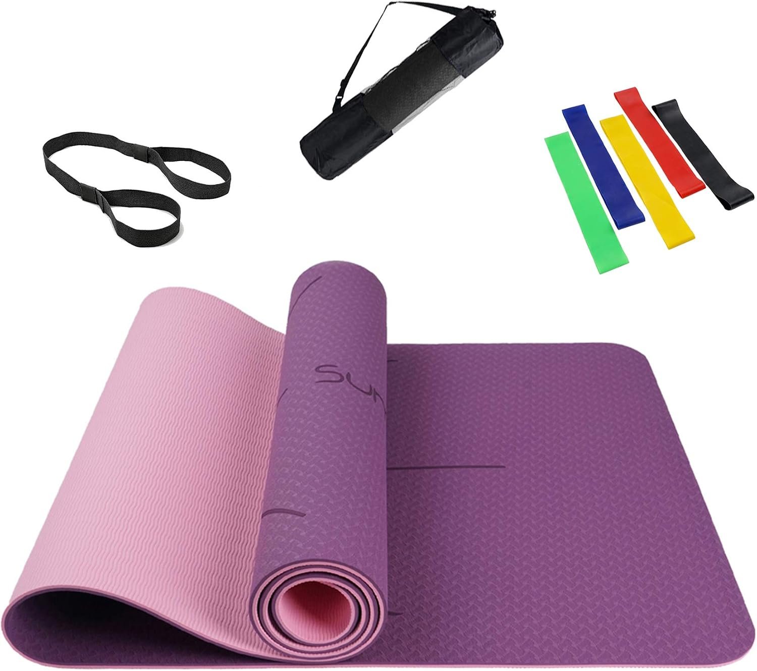 Summer Mae Yoga Mat with Alignment Lines Eco Friendly Non Slip Fitness Exercise High Density Hot Yoga Mat with Carrying Strap DARK PURPLE