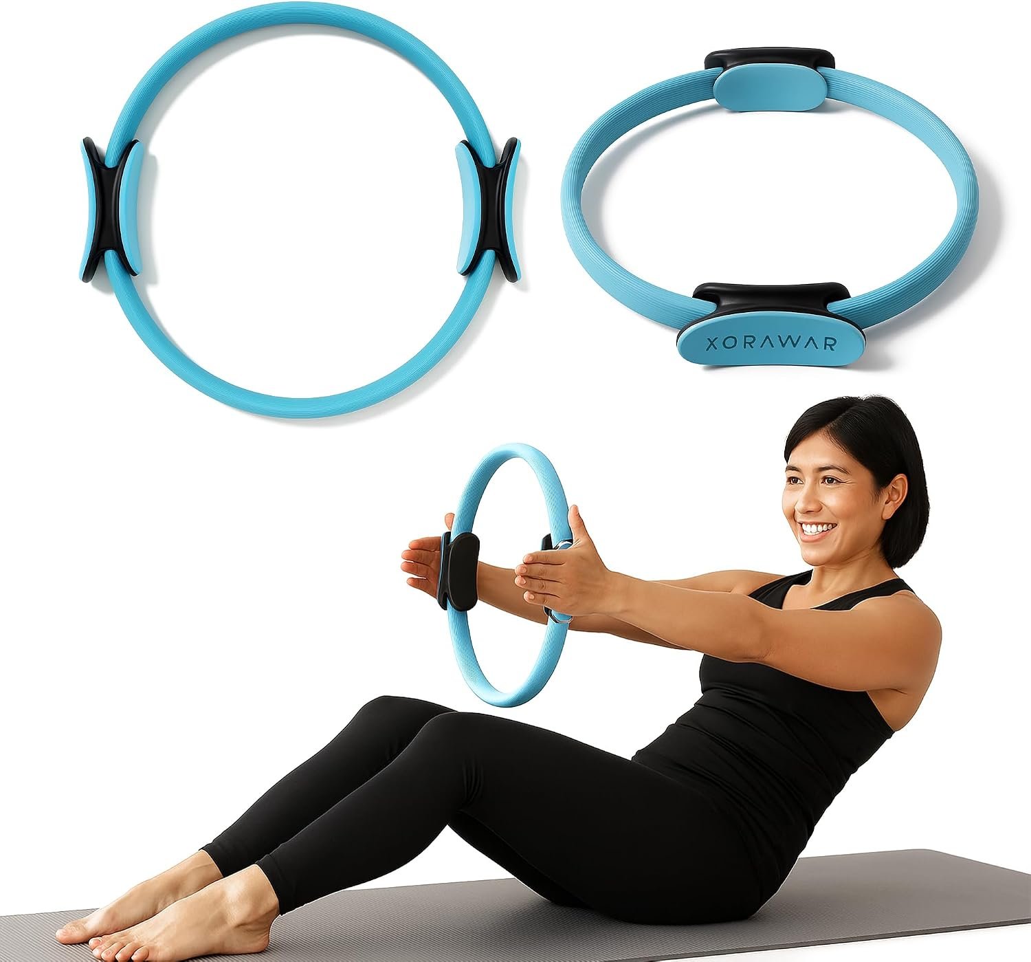 Pilates Exercise Ring Circle 14.5” | Fiberglass with Foam Padded Handle, Magic Ring Pilates | Pilates Toning Ring | Magic Circle Pilates Ring | Pilate Ring | At Home Pilates Kit