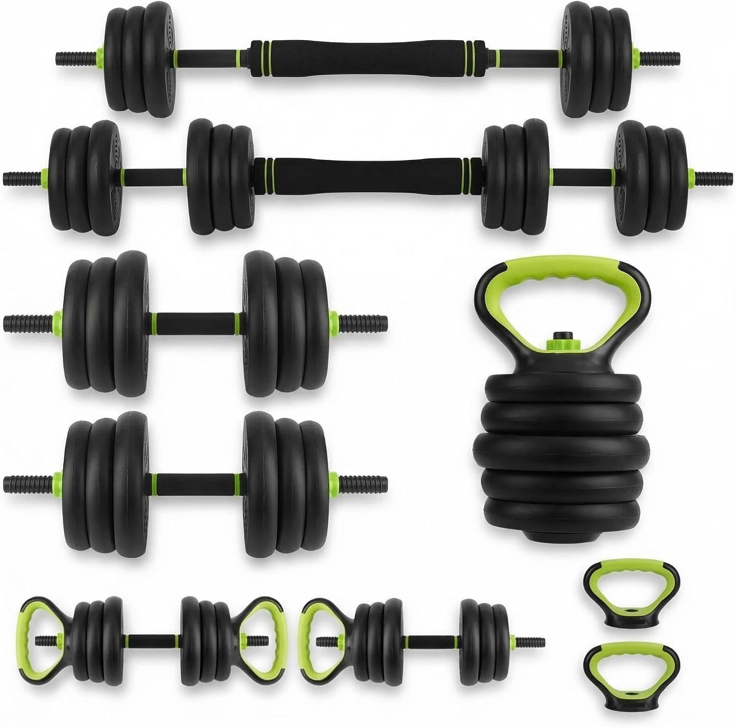 44LB Adjustable Dumbbell Set, 4-in-1 Weight Set with Barbell, Kettlebell & Push-Up Stand, Free Weights for Home Gym, Full Body Strength Training for Men & Women
