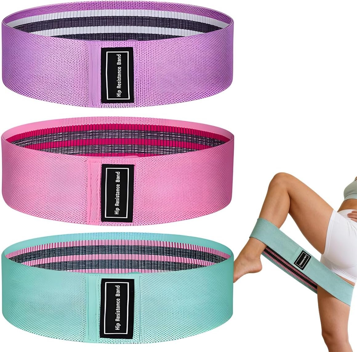 Fabric Resistance Bands for Legs and Butt, Non-Slip Booty Bands for Gym Yoga Squat, Glute Exercise Loops with Carry Bag