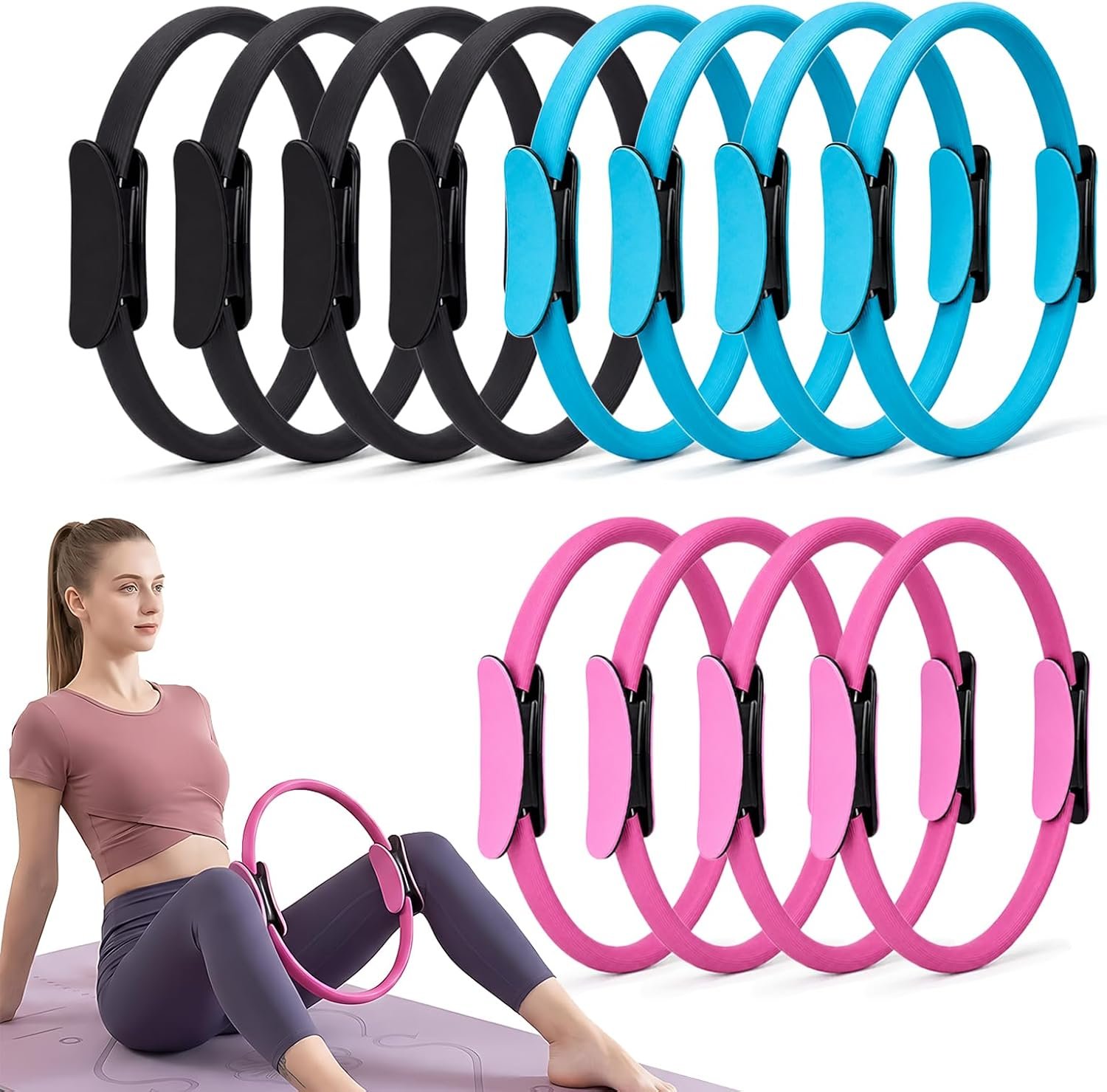 12 Pack Pilates Accessories for Women, 15 Inch Pilates Ring Magic Circle for Home Gym Essentials, Yoga & Pilates Equipment for Beginners Ab Trainer and Butt, Core, Leg Workout Equipment.