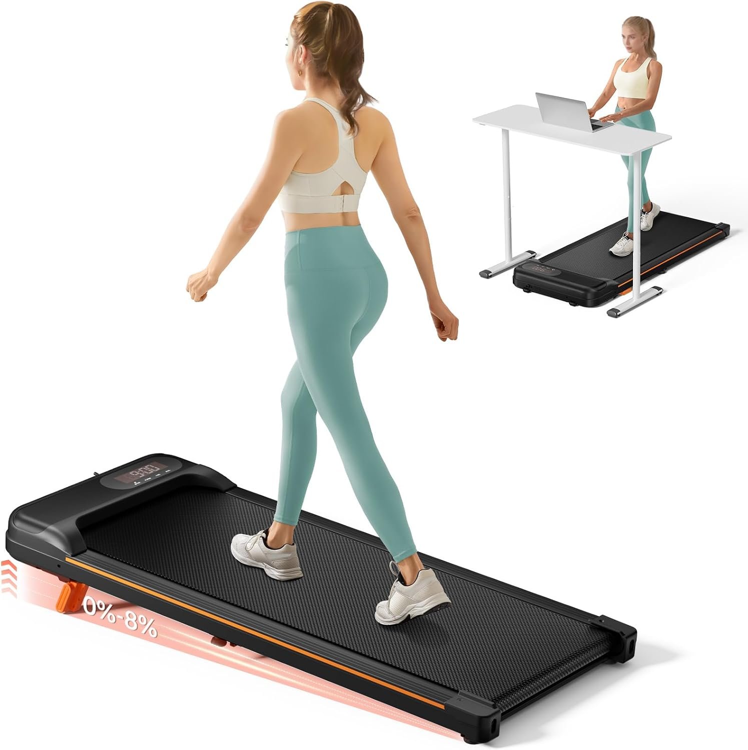 Abonow Walking Pad Under Desk Treadmill for Home Office | 8% Manual Incline, Remote Control, LED Display, 265 LBS Capacity, 2.5HP Compact Treadmills for Walking Jogging
