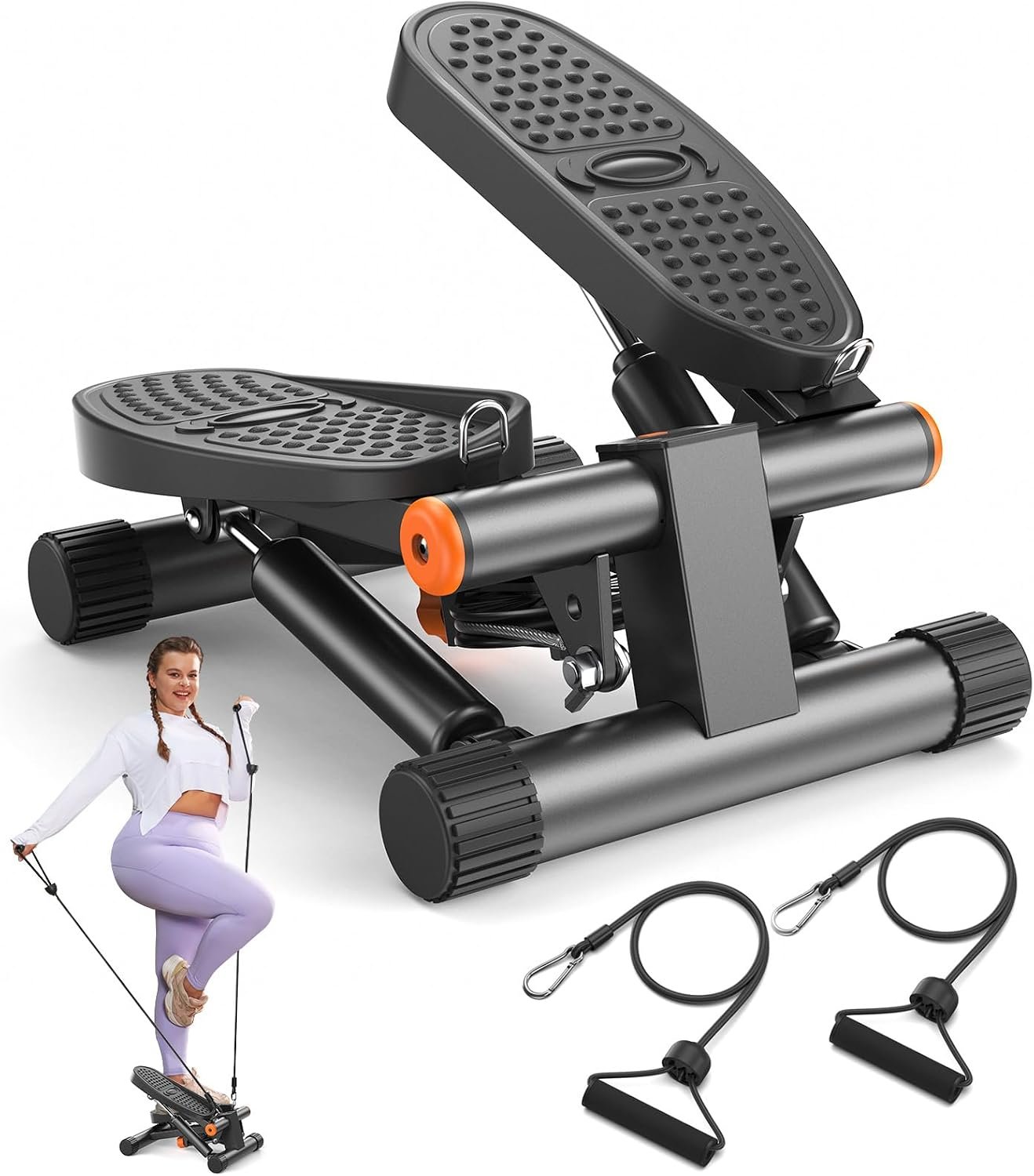 Niceday Steppers for Exercise at Home, Mini Stepper with 300LBS Capacity | Stair Stepper with Resistance Bands, Hydraulic Fitness Stepper with LCD Monitor, Twist Stepper Machine for Full Body Workout