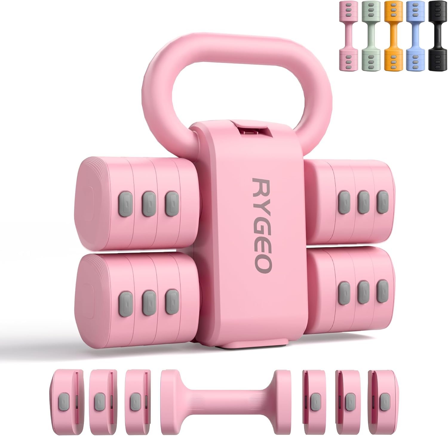 2-in-1 Adjustable Dumbbell Set for Women – 4 Levels (2.2lbs to 12.1lbs) – Home Gym Weights for Women at Home – Fitness Dumbbells