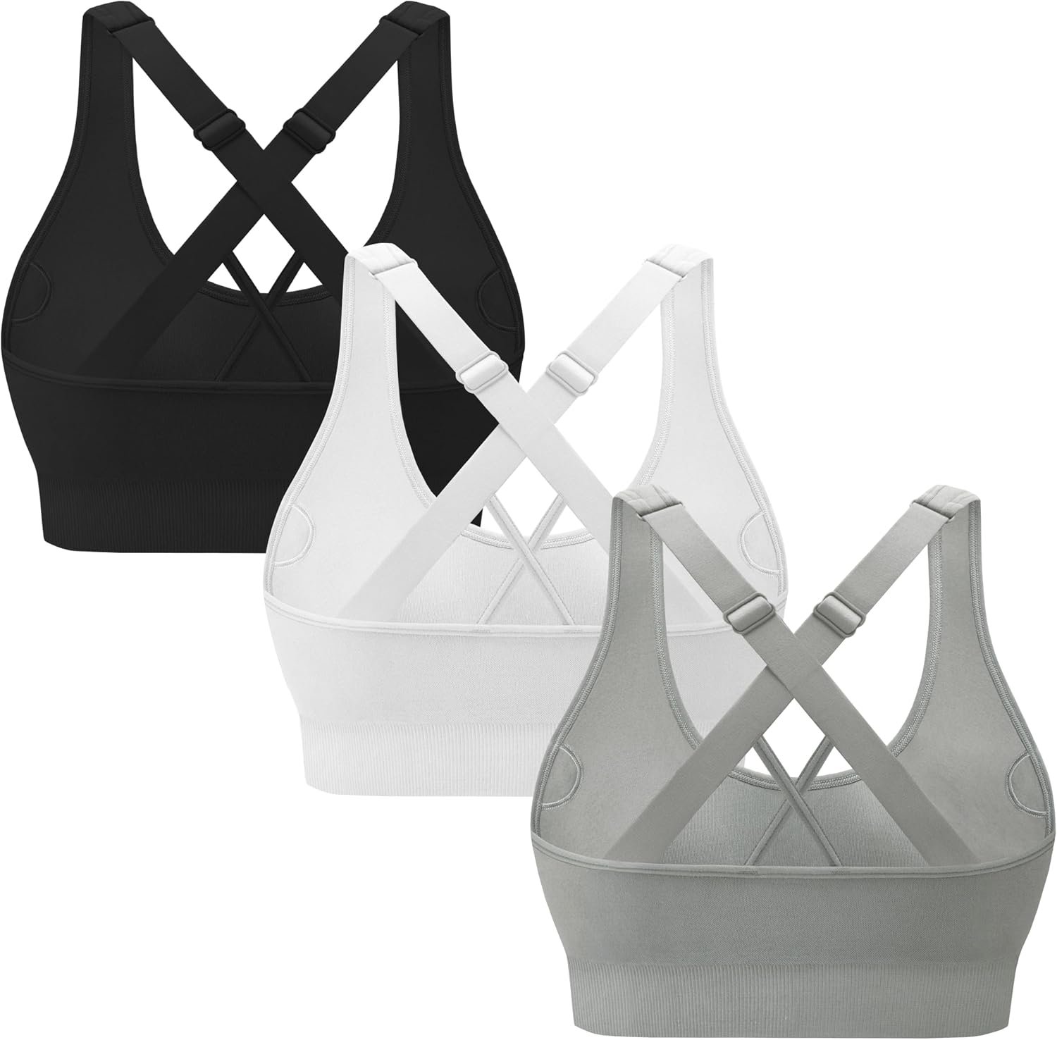 3-Pack Criss-Cross Strappy Sports Bras for Women – Padded High Impact Seamless Yoga Exercise Athletic Bra