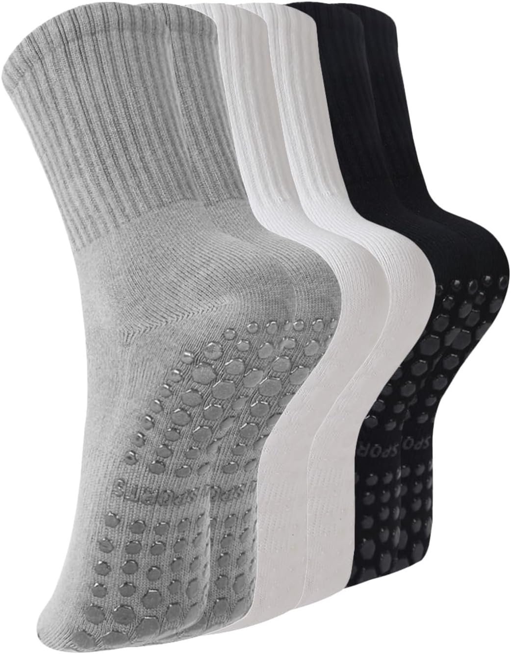 BONANGEL Pilates Socks with Grips for Women, 3 Pairs Womens Grippy Socks