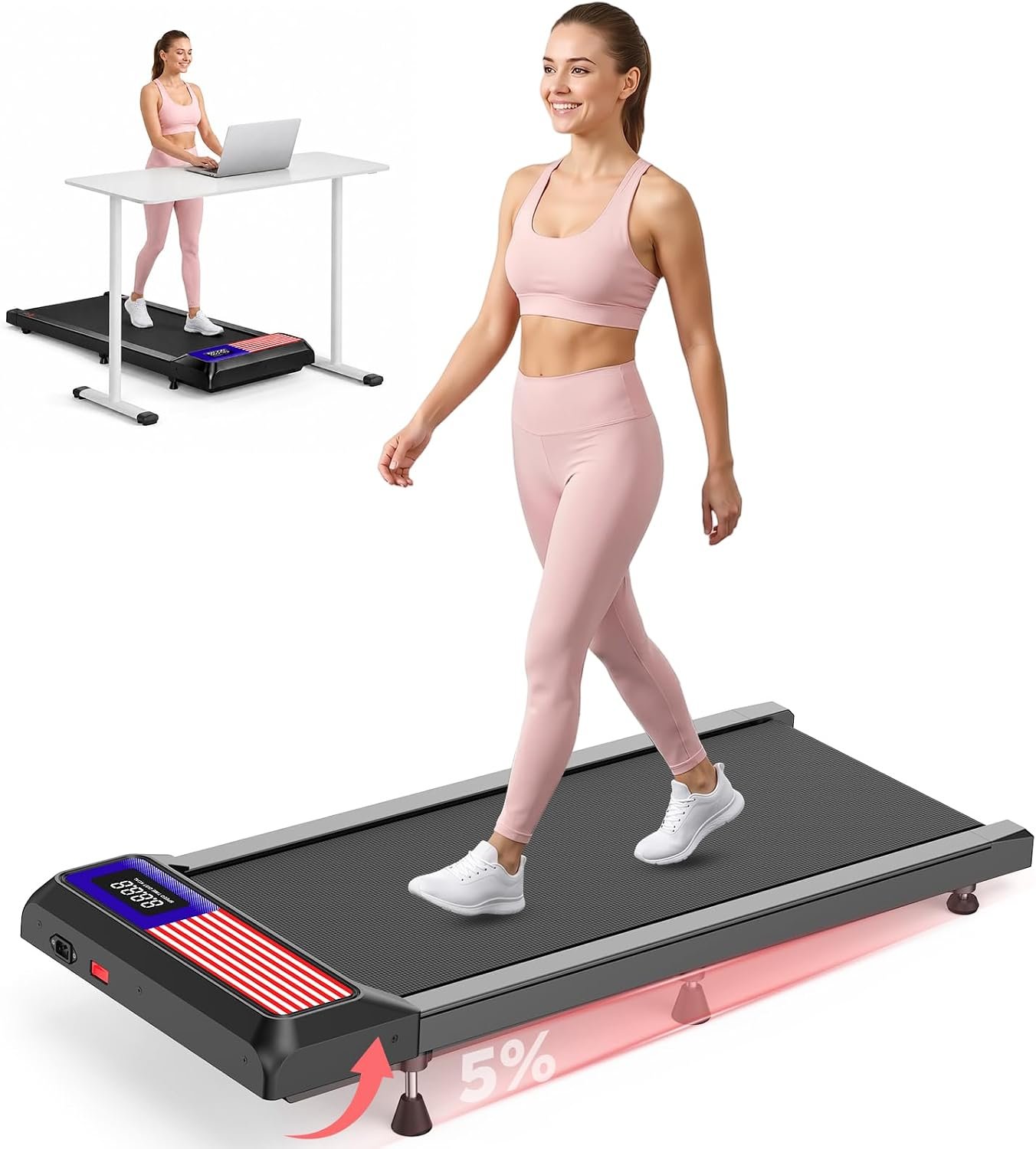 HCOIW Walking Pad Treadmill for HomeOffice, Portable Under Desk Treadmill | 3-in-1Foldable Walking Pad with Incline, Quiet,Remote, No Installation, Portable & EasyStorage for Home Office