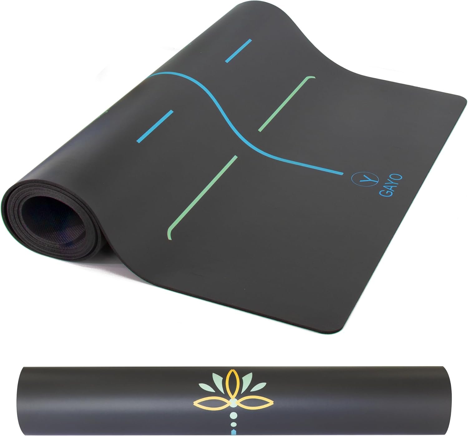 Y O Gayo Eco Balance Yoga Mat with Carry Strap – Superior Grip, Non-Slip, Durable & Lightweight, Sustainable Natural Rubber Mat with Alignment Lines
