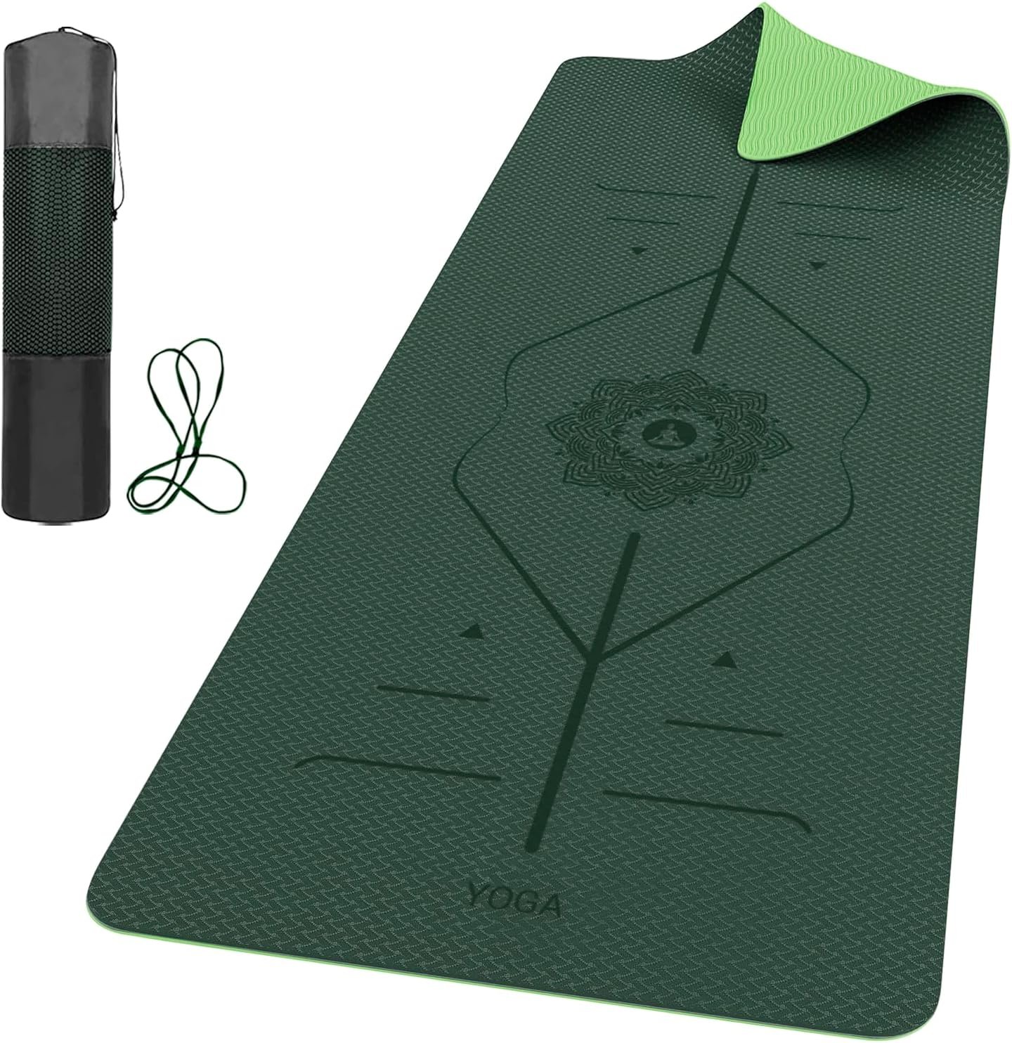 ROMIX Pro Yoga Mat with Alignment Lines, 6mm (1/4 in) Thick Non-Slip Exercise Mat, 72 x 24 inch Large Pilates Mat for Home Workout, Stretching and Training, Carry Bag Included for Women and Men