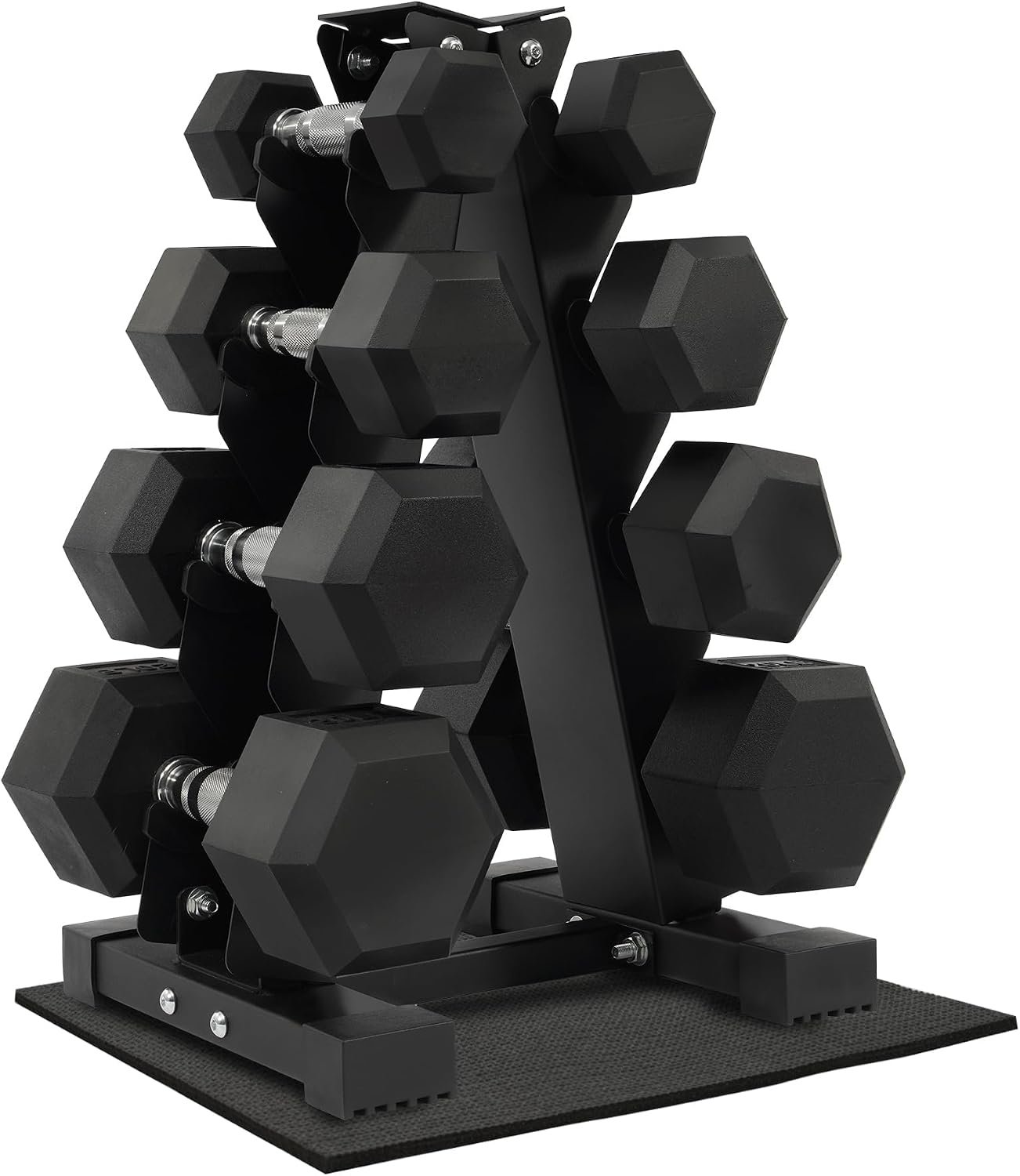 Fitvids 100 LB Rubber Coated Hex Dumbbell Set with Storage Rack, 5-25LB Hand Weight Set with Anti-Slip Grip for Home Gym