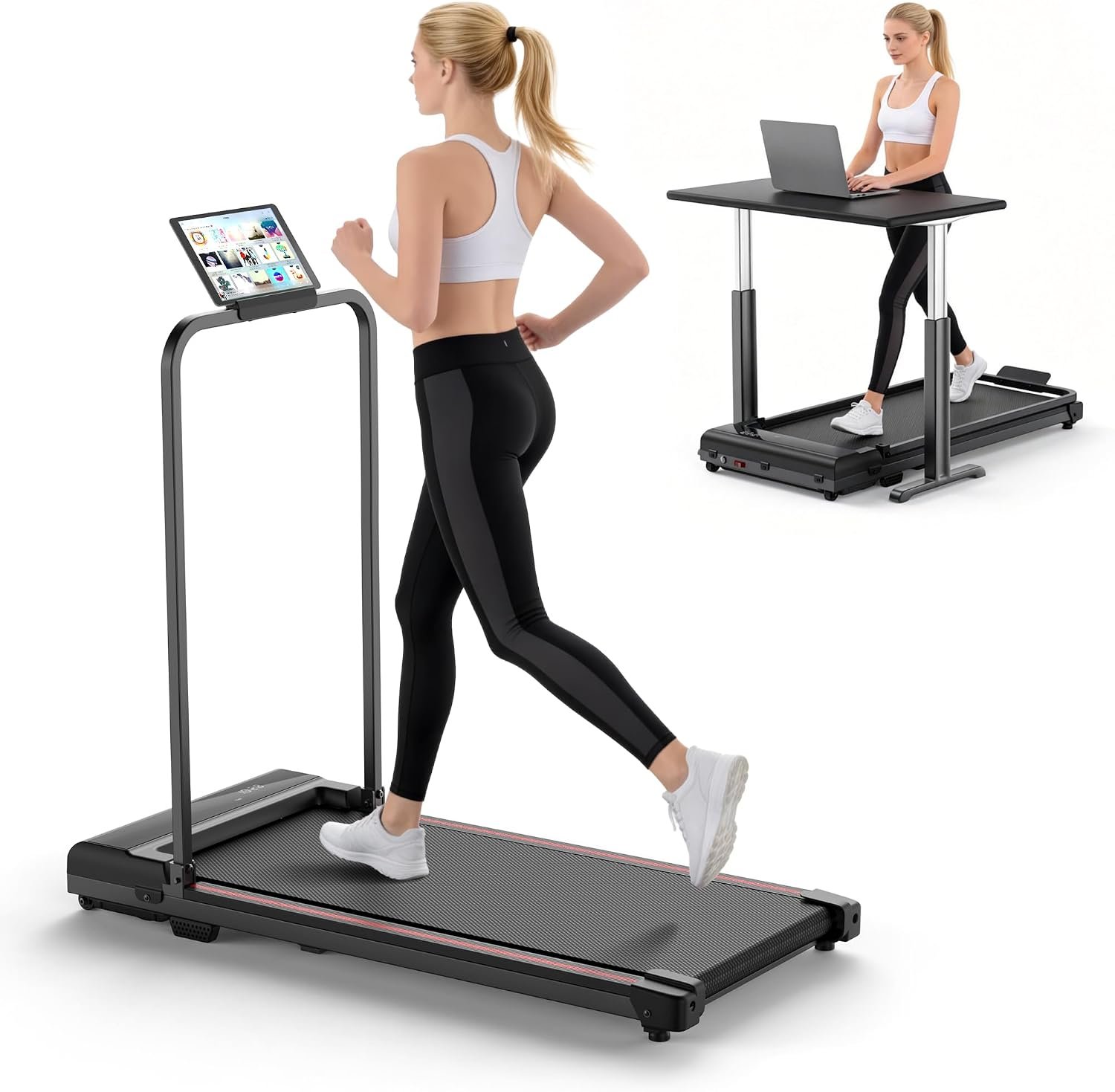 Walking Pad Treadmill for Home – Foldable Treadmills with Handle Bar Mini Portable Walk Pads Under Desk Small Spaces Compact Folding Electric Treadmills Office Walking and Running Machine Terluxra