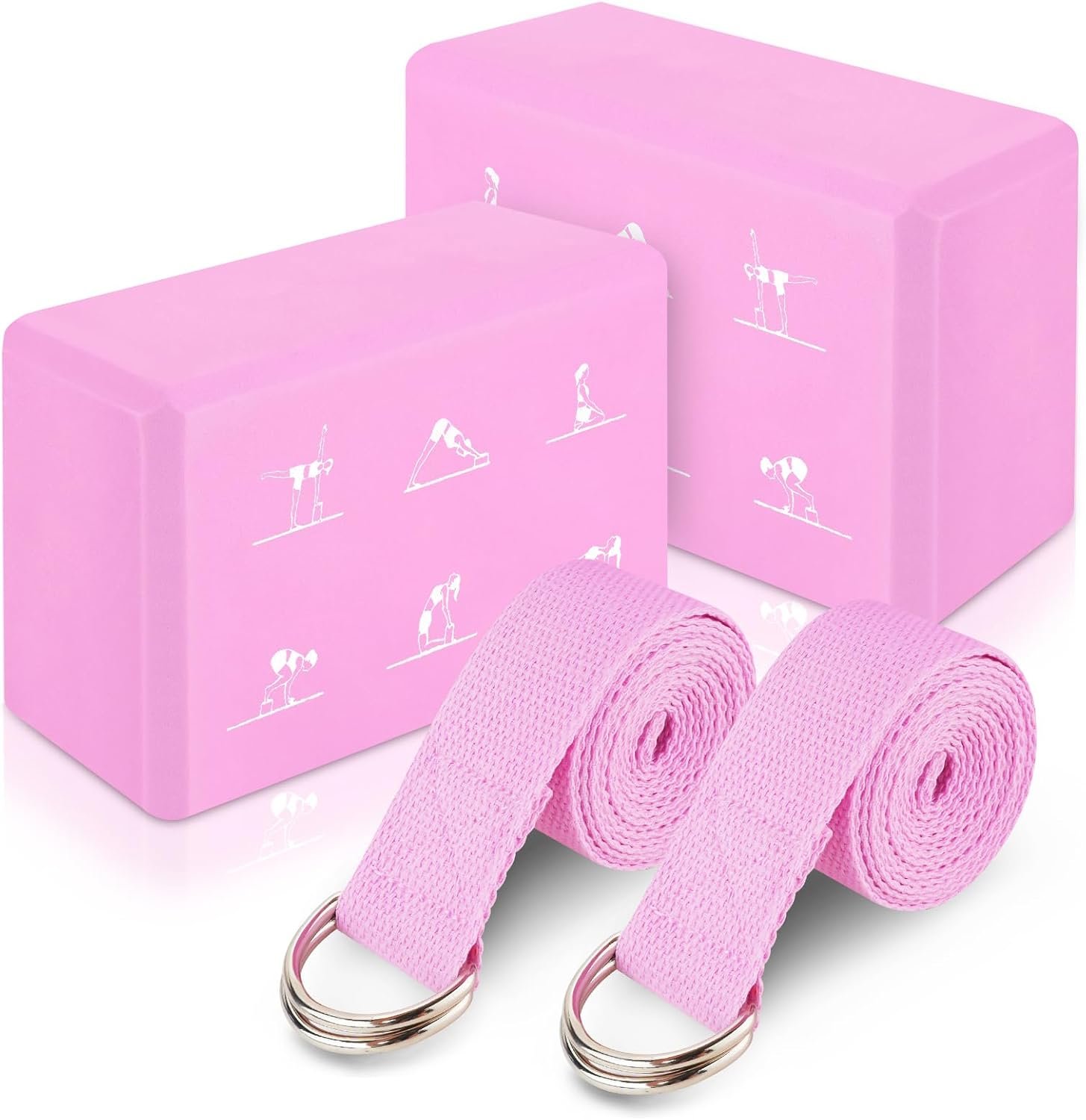 RETON 2 Pack Yoga Blocks and 2 Yoga Straps Set, Soft Non-Slip Yoga Block for Pilates, High Density EVA Foam Yoga Brick with Yoga Strap for General Fitness, Stretching, Improve Strength and Flexibility