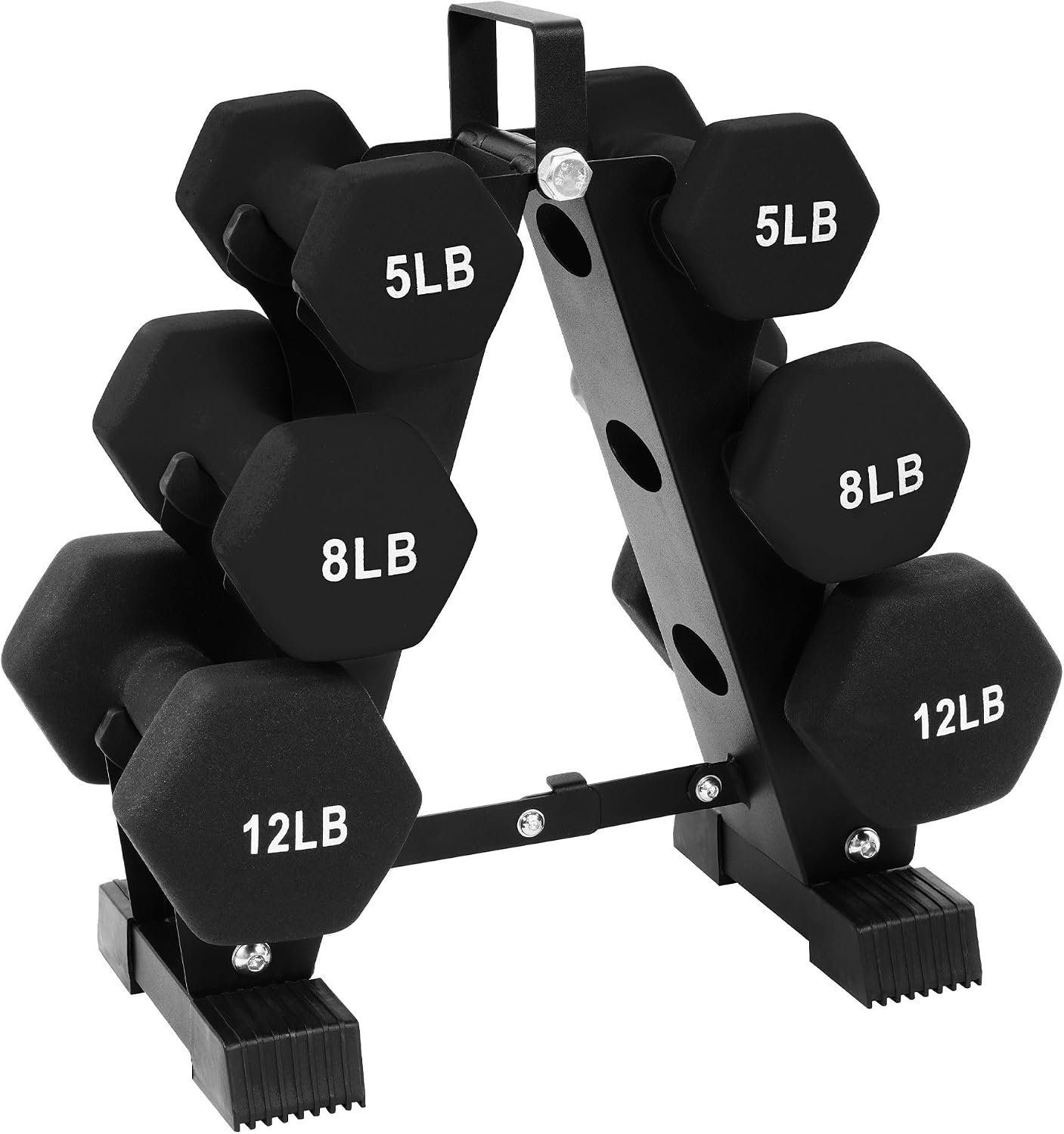 BalanceFrom Neoprene Coated Iron Dumbbell Hex Weights Set with Stand – Color-Coded or Black Options with Non-Slip Grip for Strength Training, Resistance Workouts, and Home Gym Fitness