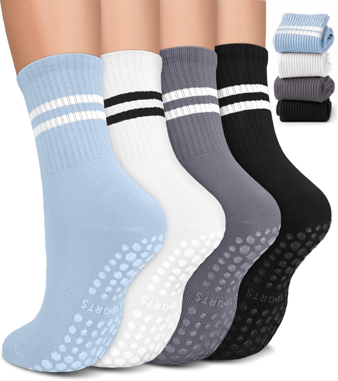 Pilates Socks for Women, Non Slip Grip Socks for Yoga, Barre, Hospital, Grippy Socks Womens Gifts, 4 Pairs