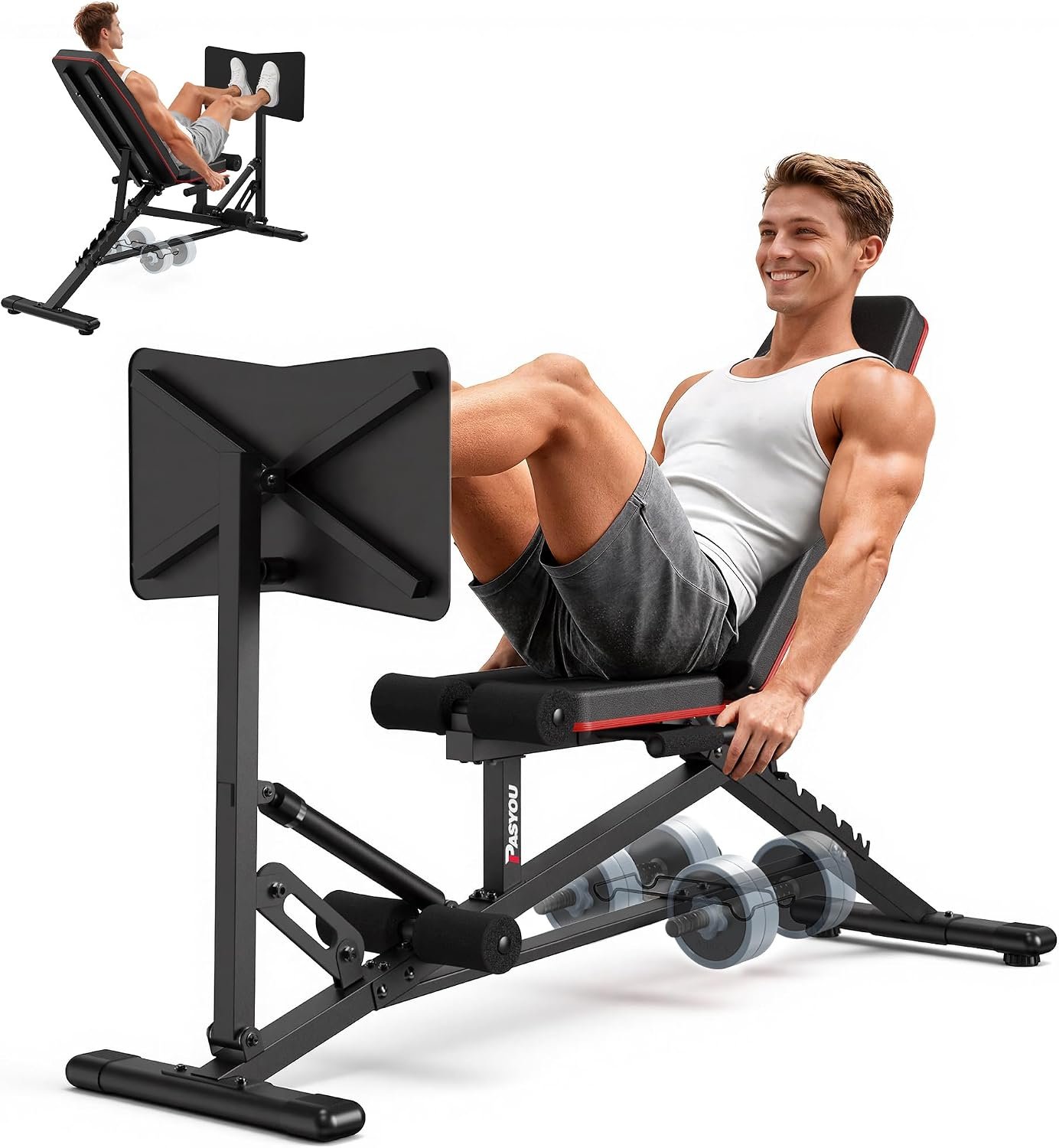 PASYOU Leg Press Machine, Adjustable Weight Bench with Leg Extension