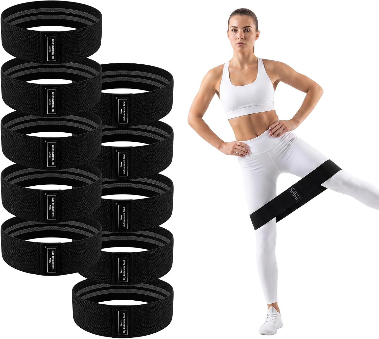 10 Pcs Fabric Resistance Bands for Working Out Non-Slip Booty Exercise Loop Bands for Legs, Glutes, and Fitness Training, Yoga Pilates Fitness Gym, Black