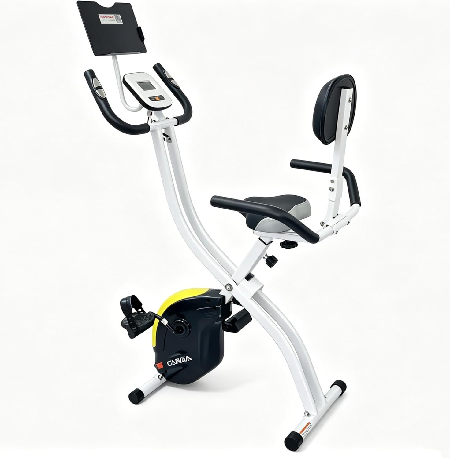 Folding Exercise Bike, Foldable Upright Stationary Bike, Indoor Cycling Magnetic X-Bike with 16-Level Electronic Resistance, Back Support Cushion for Home Gym