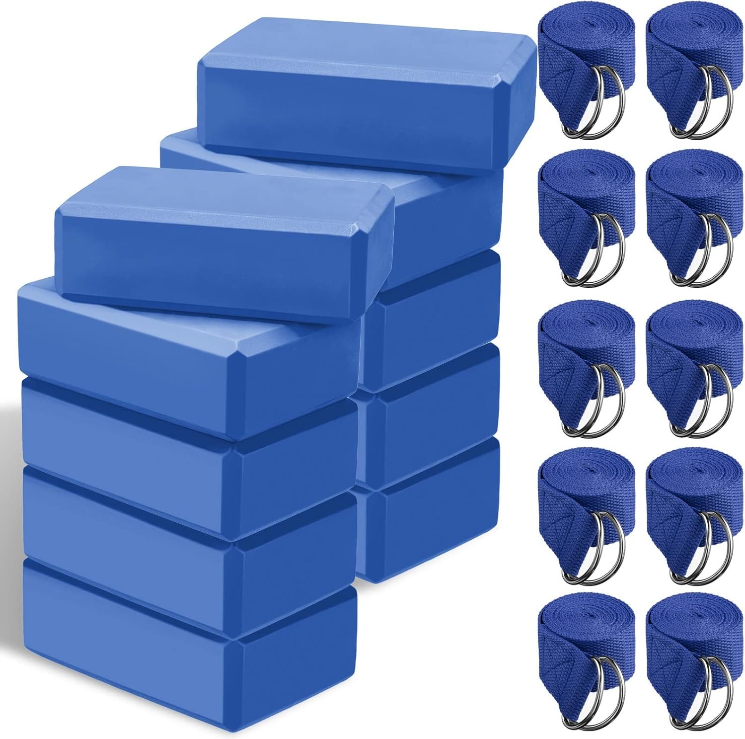 Outus 10 Sets Yoga Blocks and Straps Non-Slip EVA Foam Blocks with Metal D Ring Straps for Gym Exercise and Workout