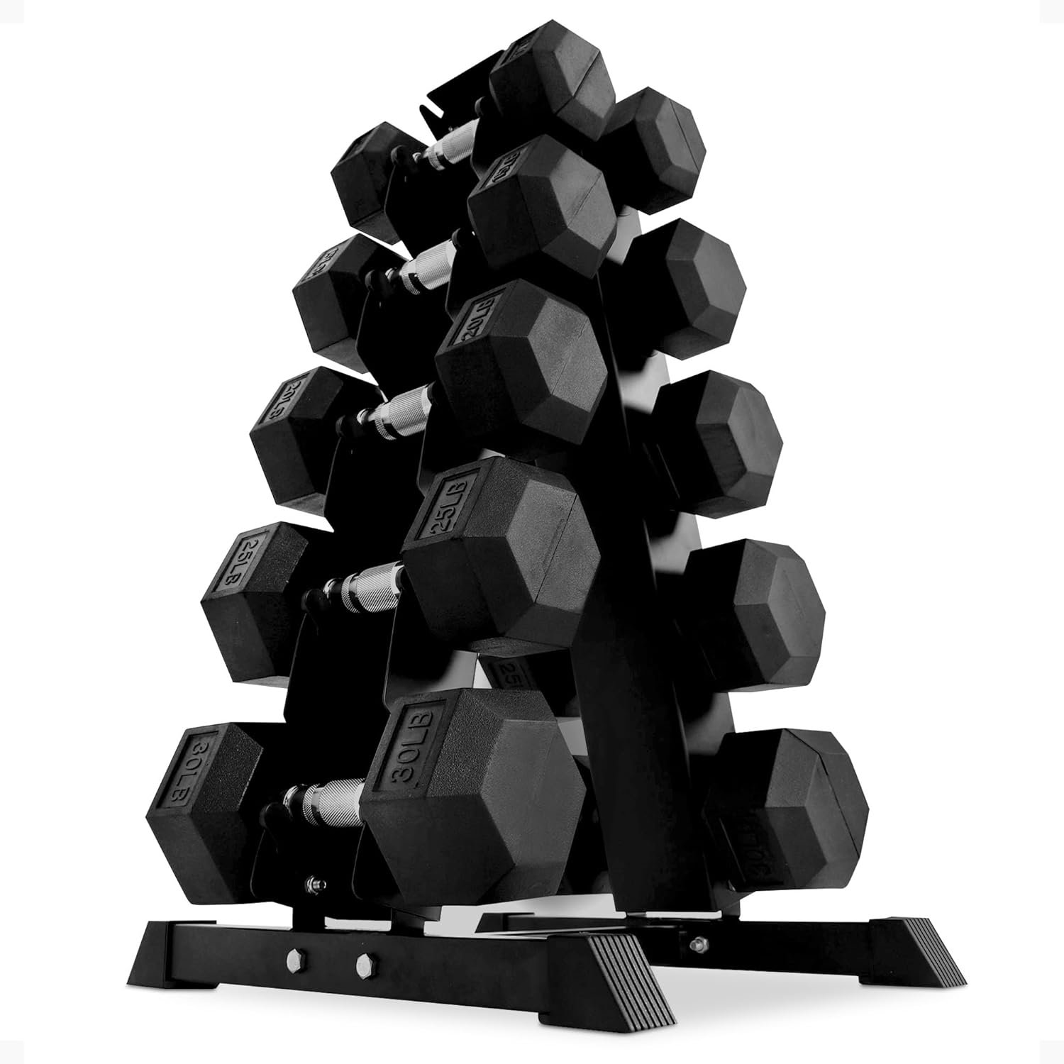 BalanceFrom Rubber Coated Hex Dumbbell Set with A-Frame Rack, Black | – Solid Cast Iron Home Gym Weights with Chrome Handles for Full-Body Strength Training and Muscle Toning