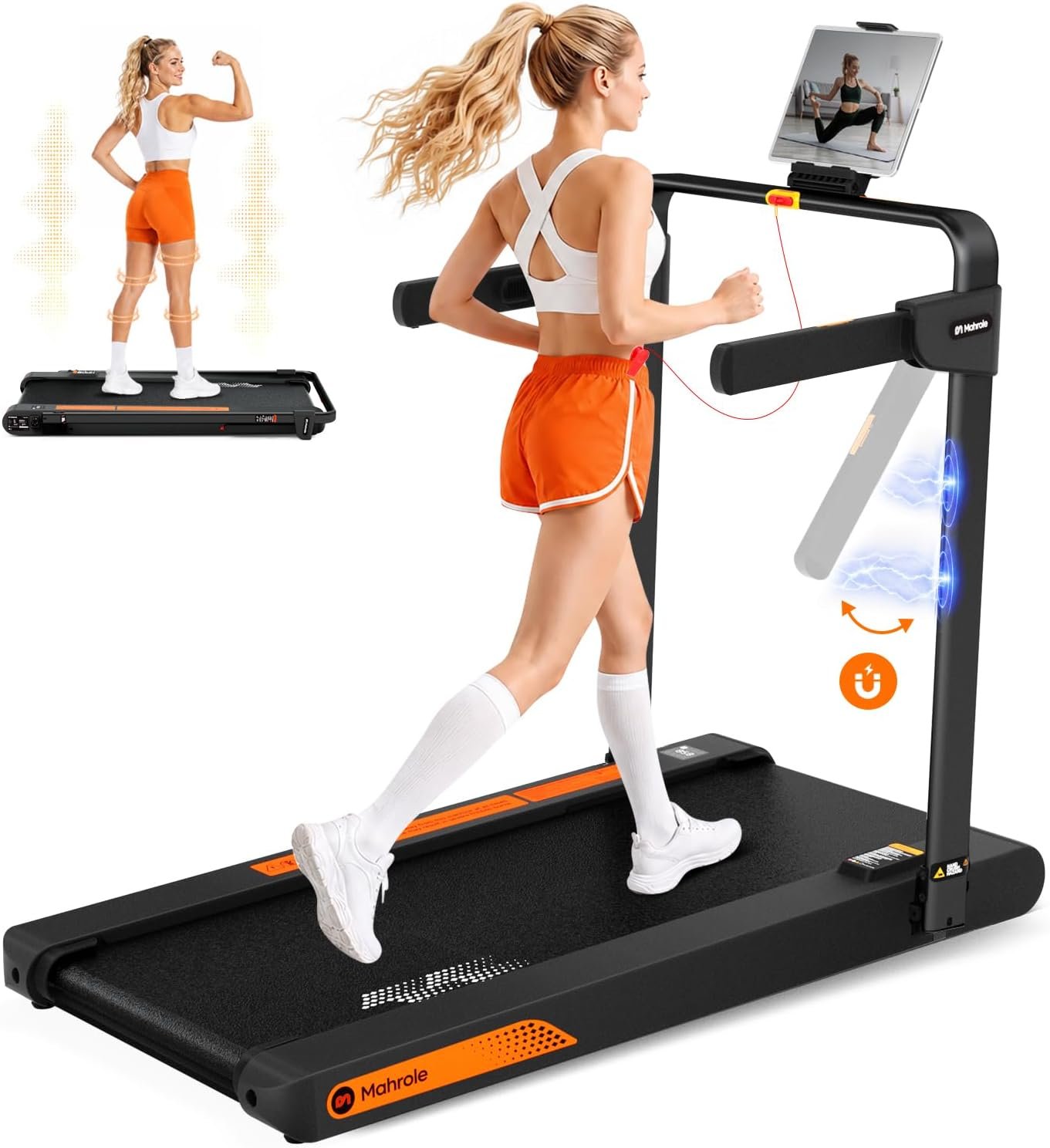 Mahrole Walking Pad with Vibration Plate and Handle Bar,Foldable Treadmill | Walking Vibration Pad,4 in 1,Under Desk Treadmill for Home,750W Quiet Motor,Smart APP,Foldable Hanlde Bar,Manual Incline