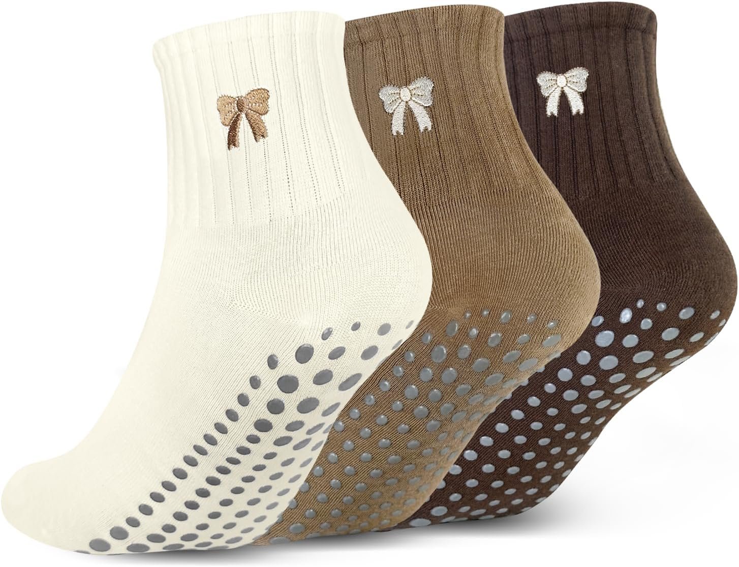 Pilates Grip Socks Women: Full-Foot Grip Dots for Non Slip | Maintain Stable Poses – Comfortable for Yoga (3 Pack)