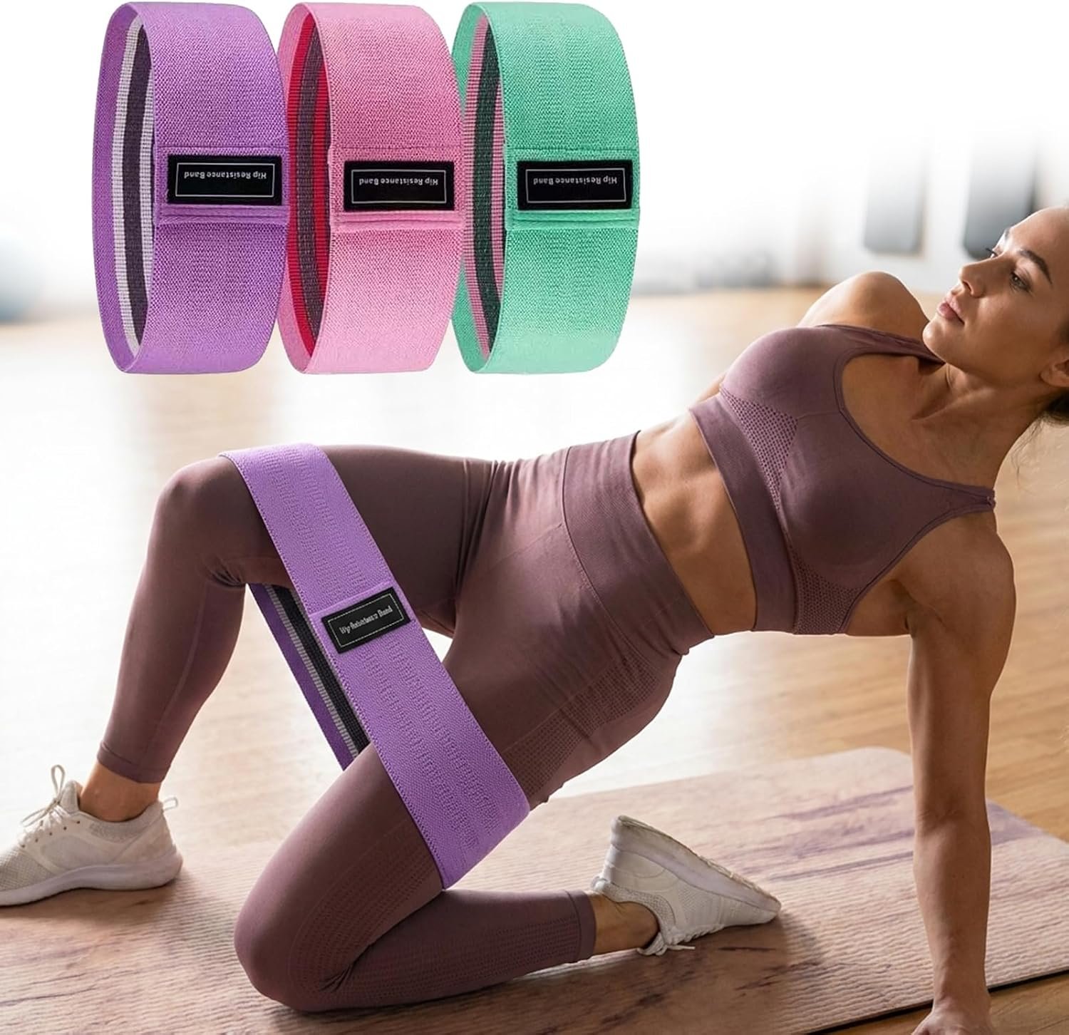 3 Pcs Woven Resistance Bands for Legs and Glutes, Non Slip Fabric Booty Bands Set, Exercise Loop Bands for Workout Squat Yoga Fitness, Elastic Hip Bands for Home Gym Training