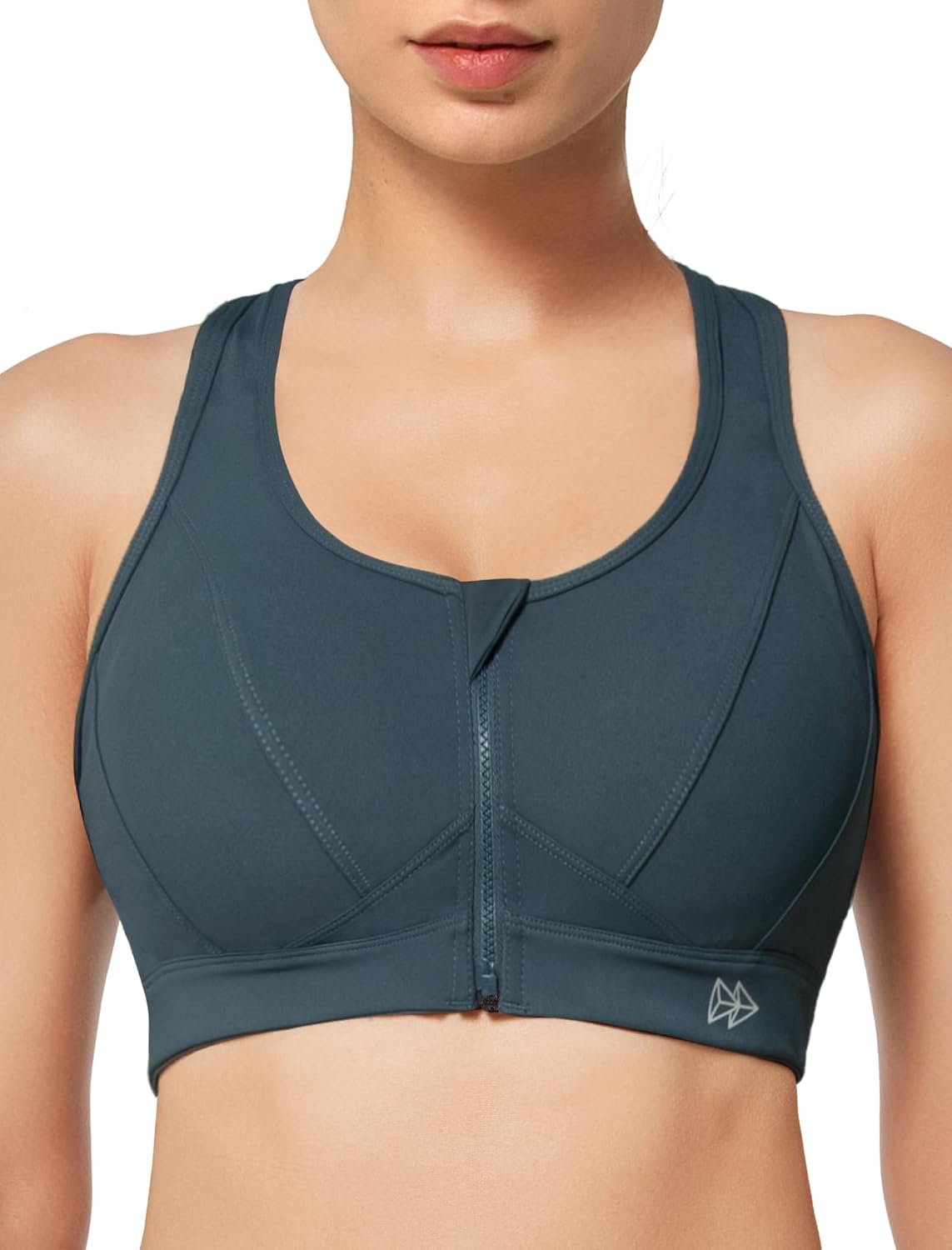 Yvette Zip Front High Impact Sports Bra for Large Bust | Secure Locking Zipper,Fixed Non-Slip Pads,Breathable,Wireless Comfort,Running Bra Plus Size Friendly,Gym Workout,Fitness