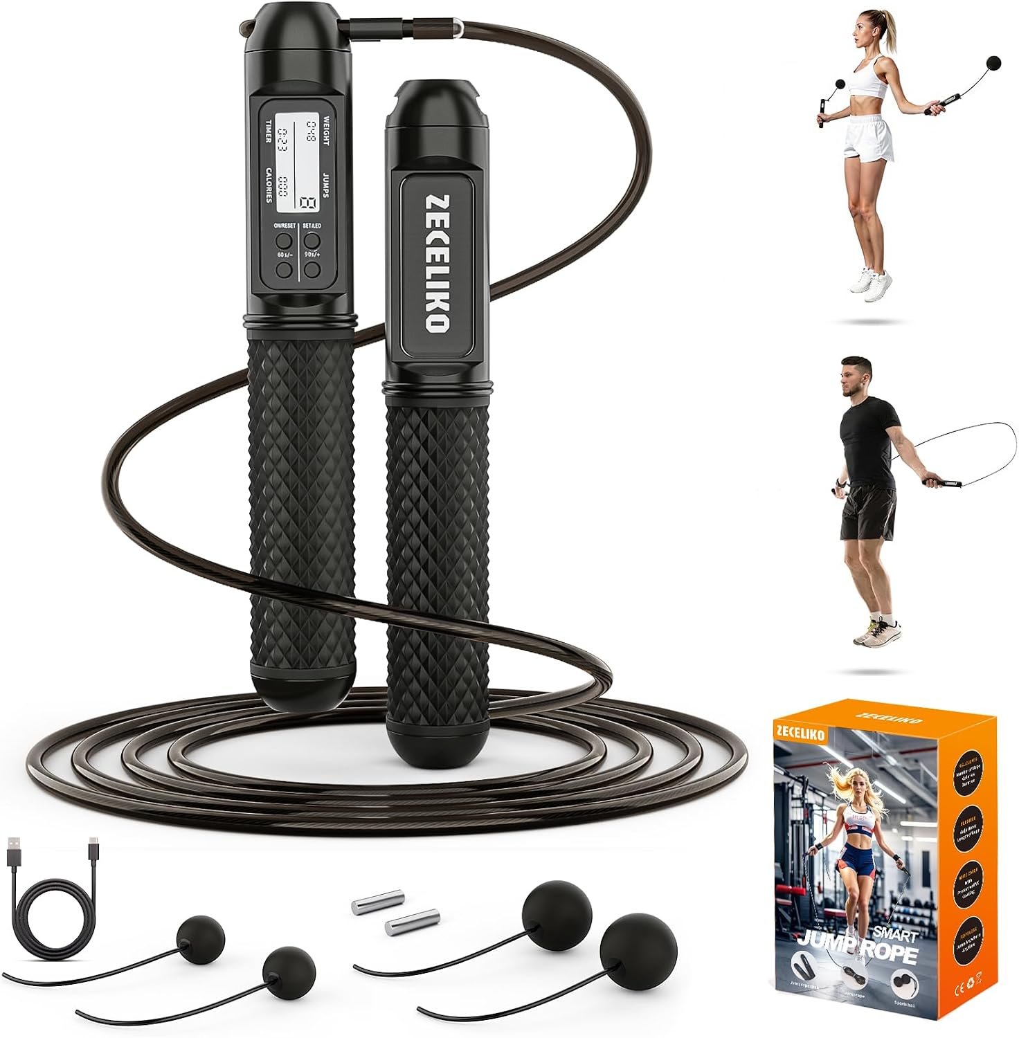 Cordless Weighted Jump Ropes for Home Gym and HIIT Workouts | Jump Rope with LED Display and Jump Counter, Adjustable Steel Wire for Fitness, Tracks Jumps, Calories & Time, for Men, Women