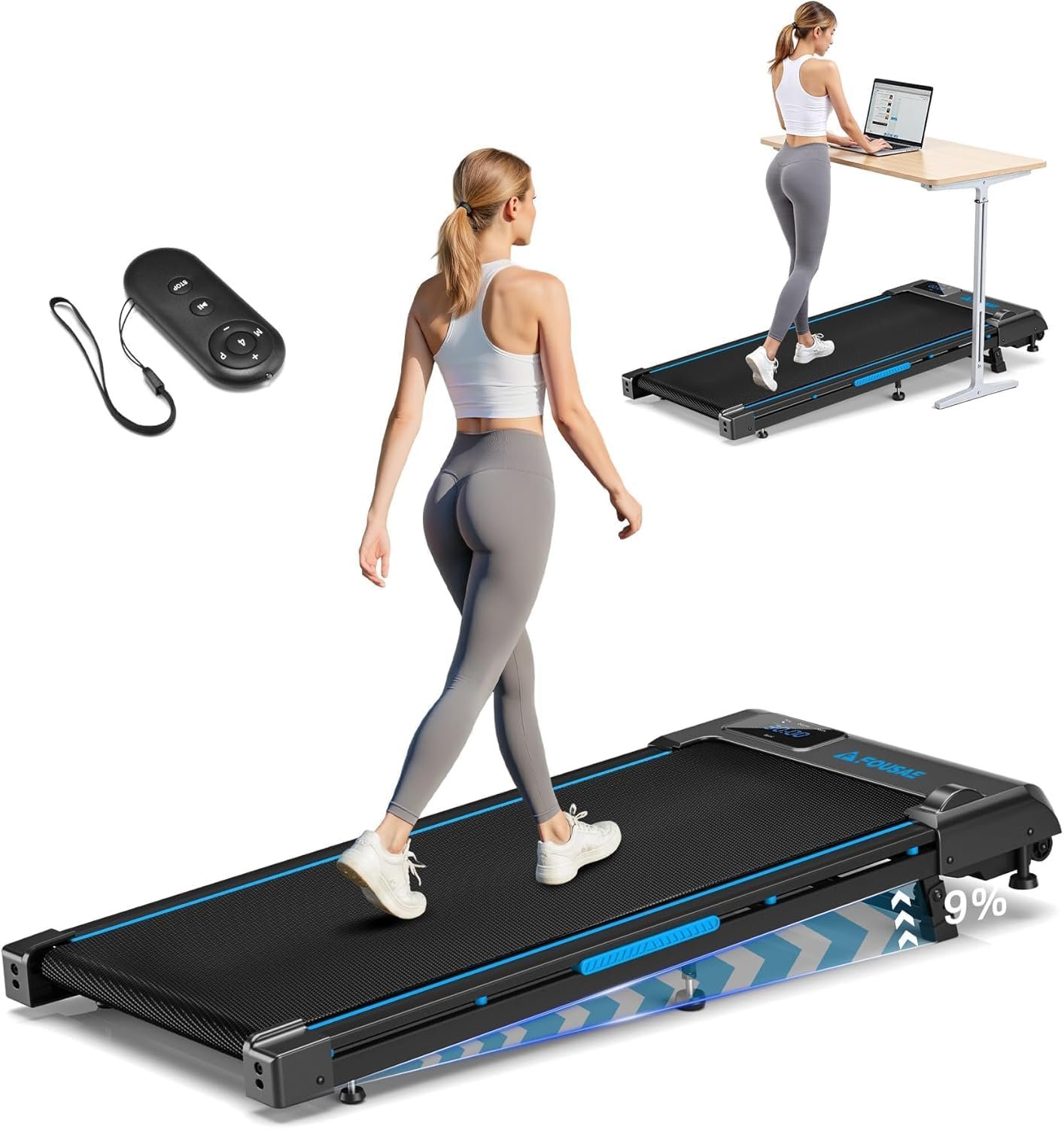 Walking Pad Treadmill, 6.2MPH Under Desk Walking Pad with 9% Incline, Treadmills for Home with Double Frame, 2.5HP Brushless Drive, 12 HIIT Programs, Remote Control, 330LBS Capacity