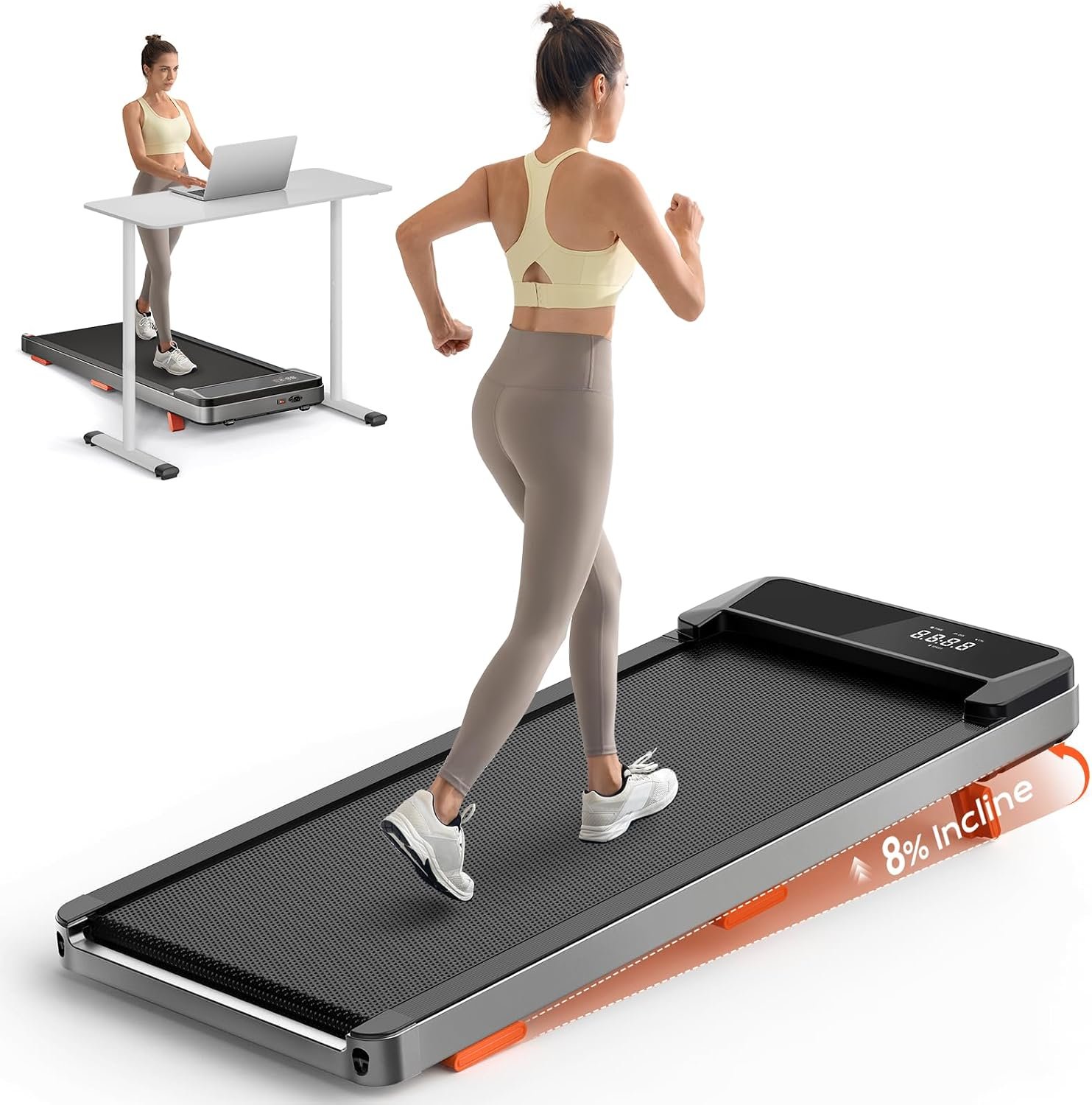 TREAFLOW Walking Pad with Incline, Under Desk Treadmills for Home | 8% Incline, Portable Office Treadmill, 265 Lbs Capacity, Remote Control, Led Display, Quiet Motor, Space-Saving Design