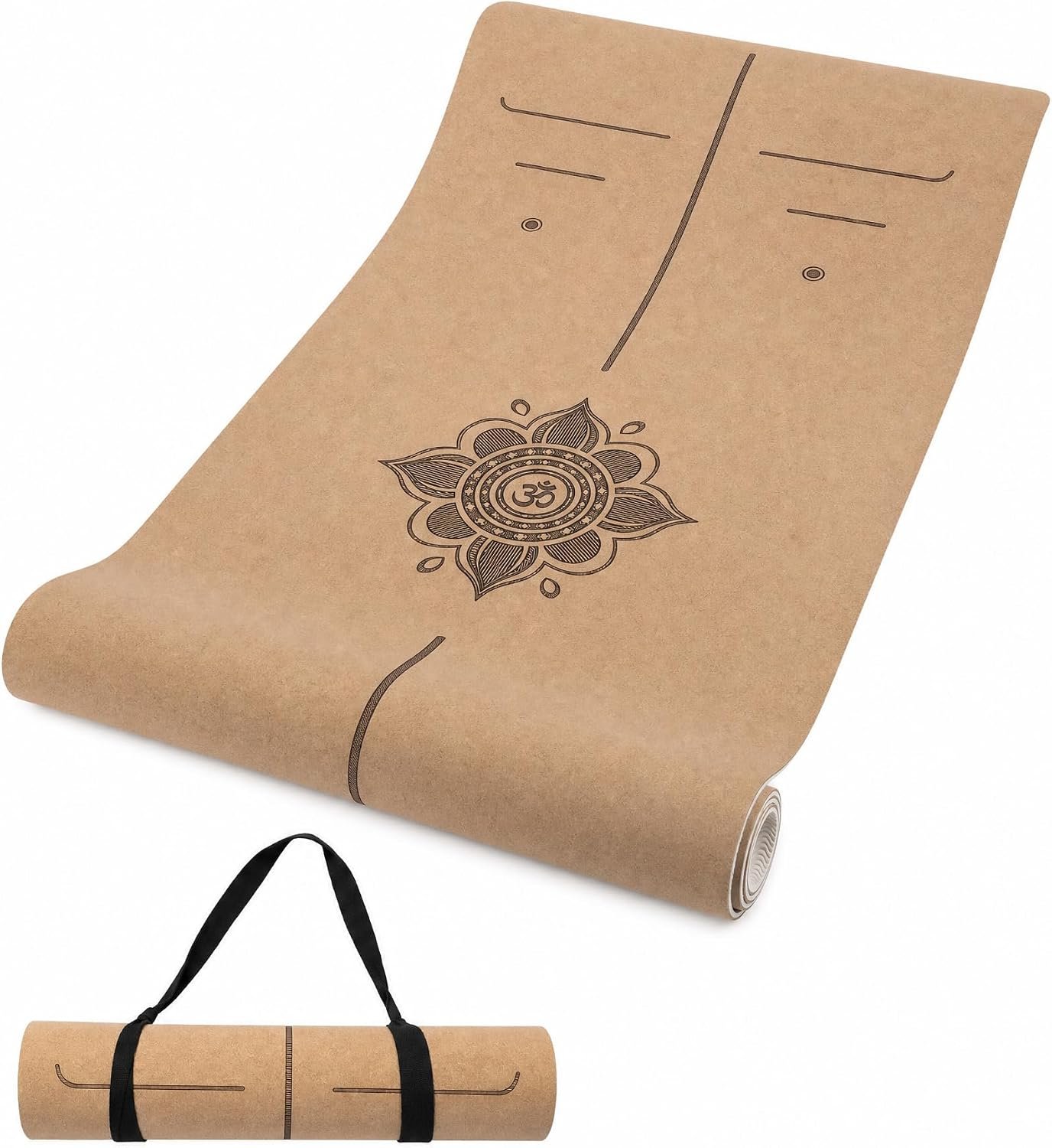 Cork Yoga Mat 6mm Extra Thick TPE Non-Slip Workout Mat with Alignment Lines for Hot Yoga and Home Gym