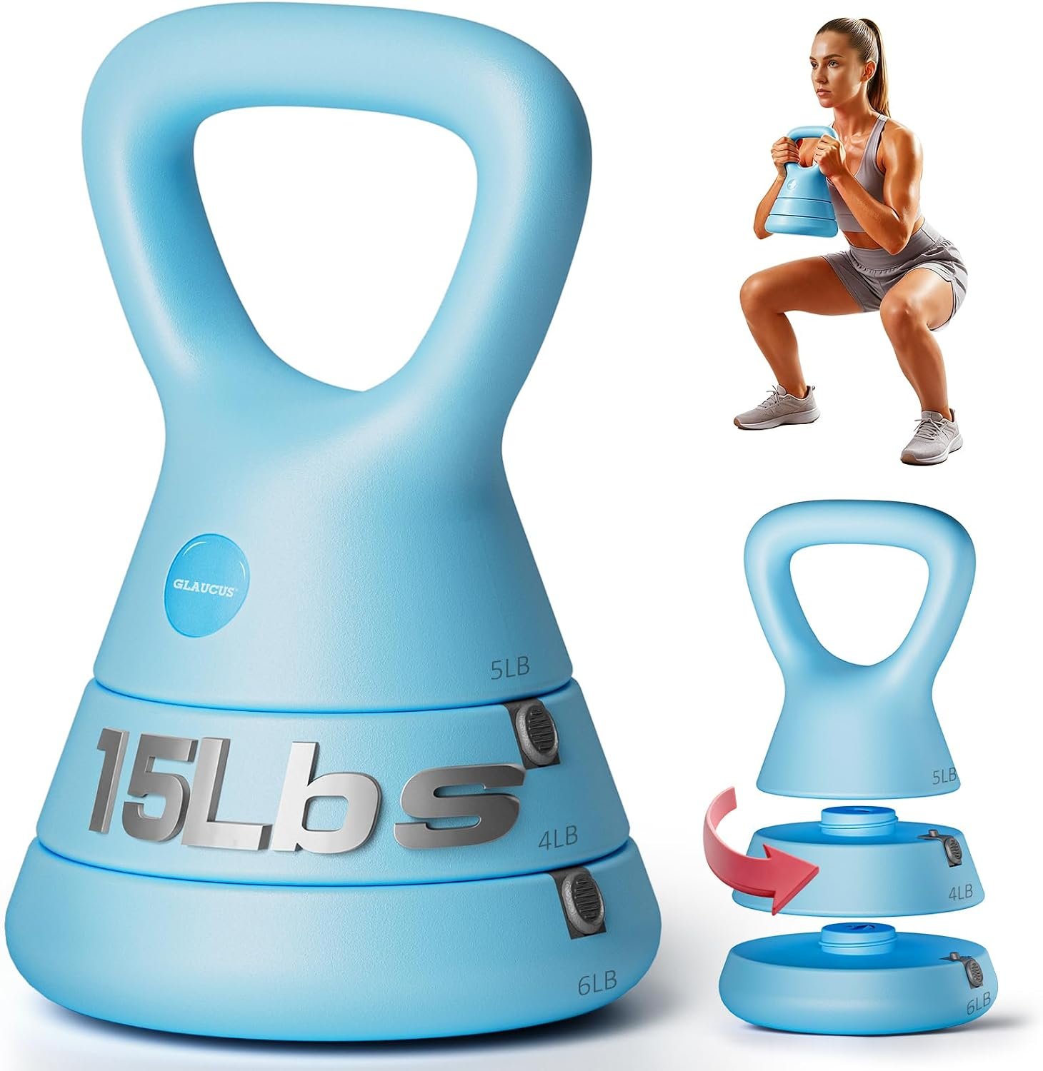 Adjustable Kettlebell, 5lb 9lb 15lb Kettlebell Weights Set, Ergonomic Design & Wide-Handle for Home Gym, Full-Body Workouts Strength Training and Weight Loss, Good for Men Women & Beginners
