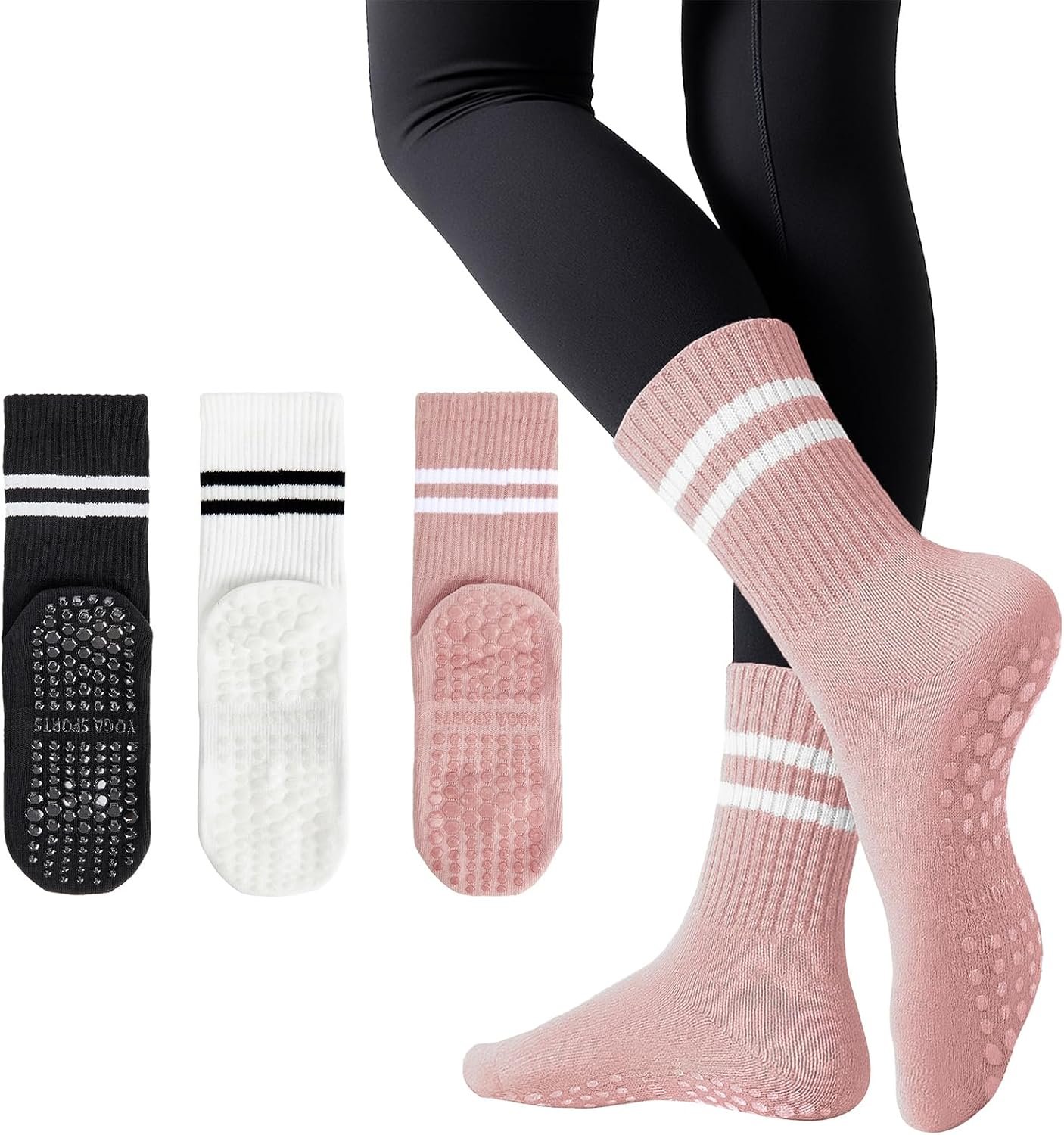 American Trends Pilates Socks for Women – Grip Socks, Non Slip Crew Gripper Socks, Grippy Socks for Yoga, Barre, Hospital
