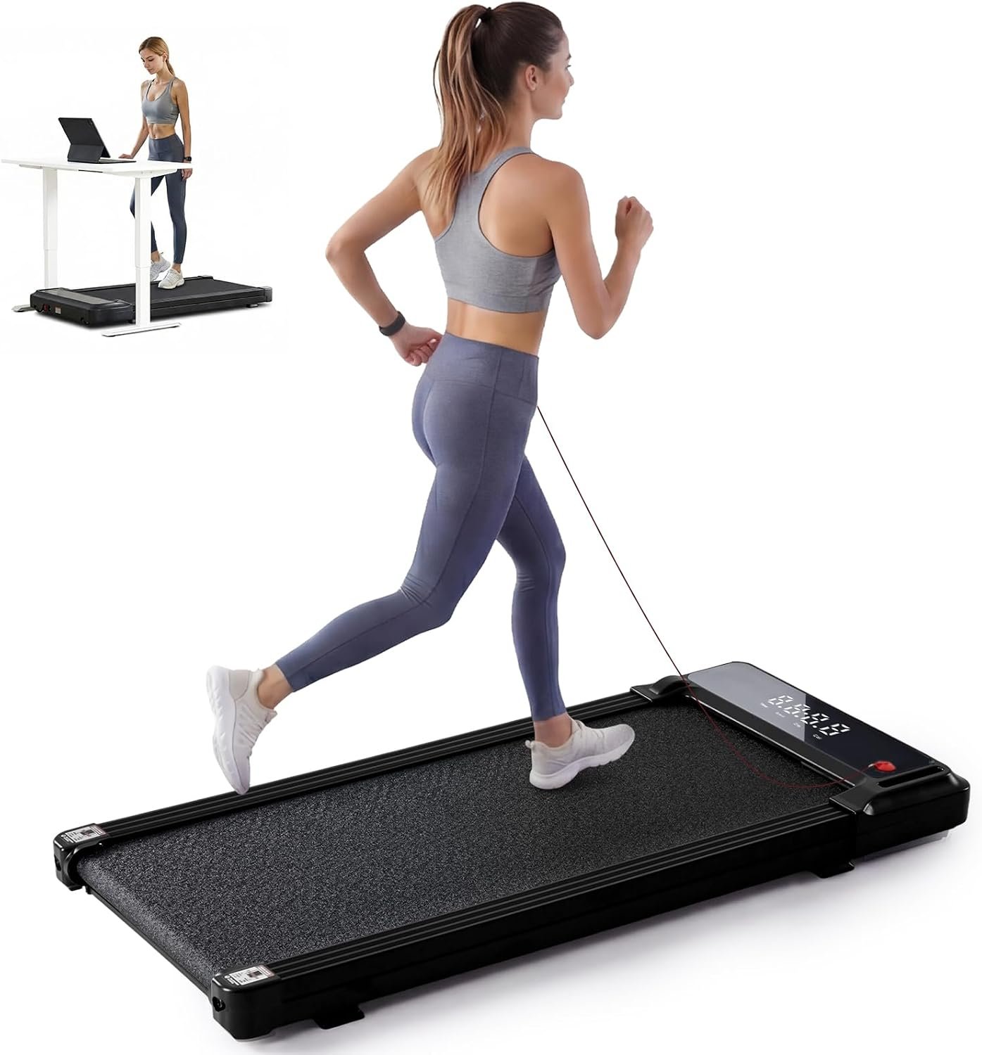 NEWBULIG Under Desk Walking Pad Treadmill, Portable Compact Electric Treadmill with Remote Control, Quiet Fitness Equipment & LED Display for Home & Office, Black&Sliver