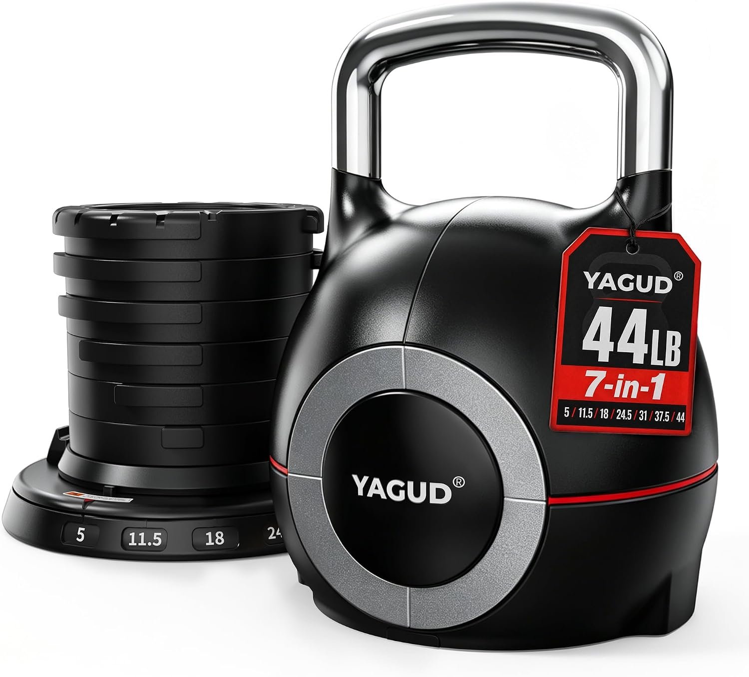 Yagud Adjustable Kettlebell, 22.5lbs/44lbs Kettlebell Set with 7 Levels | Quick-Change Weights, Strength Training Equipment for Men/Women, Swings & Full-Body Workouts, Ergonomic Handle, for Home Gym