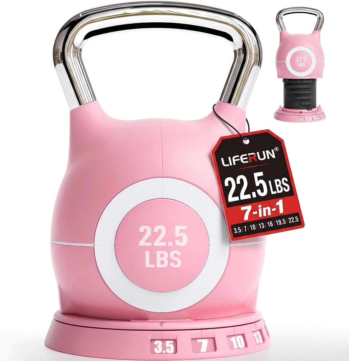 LIFERUN Adjustable Kettlebell, 22.5/44 LB Kettlebell with 7 Weight Levels | Quick-Change Dial & Secure Lock, Compact Design, Full-Body Strength Training Equipment for Men/Women, Home & Garage Gym