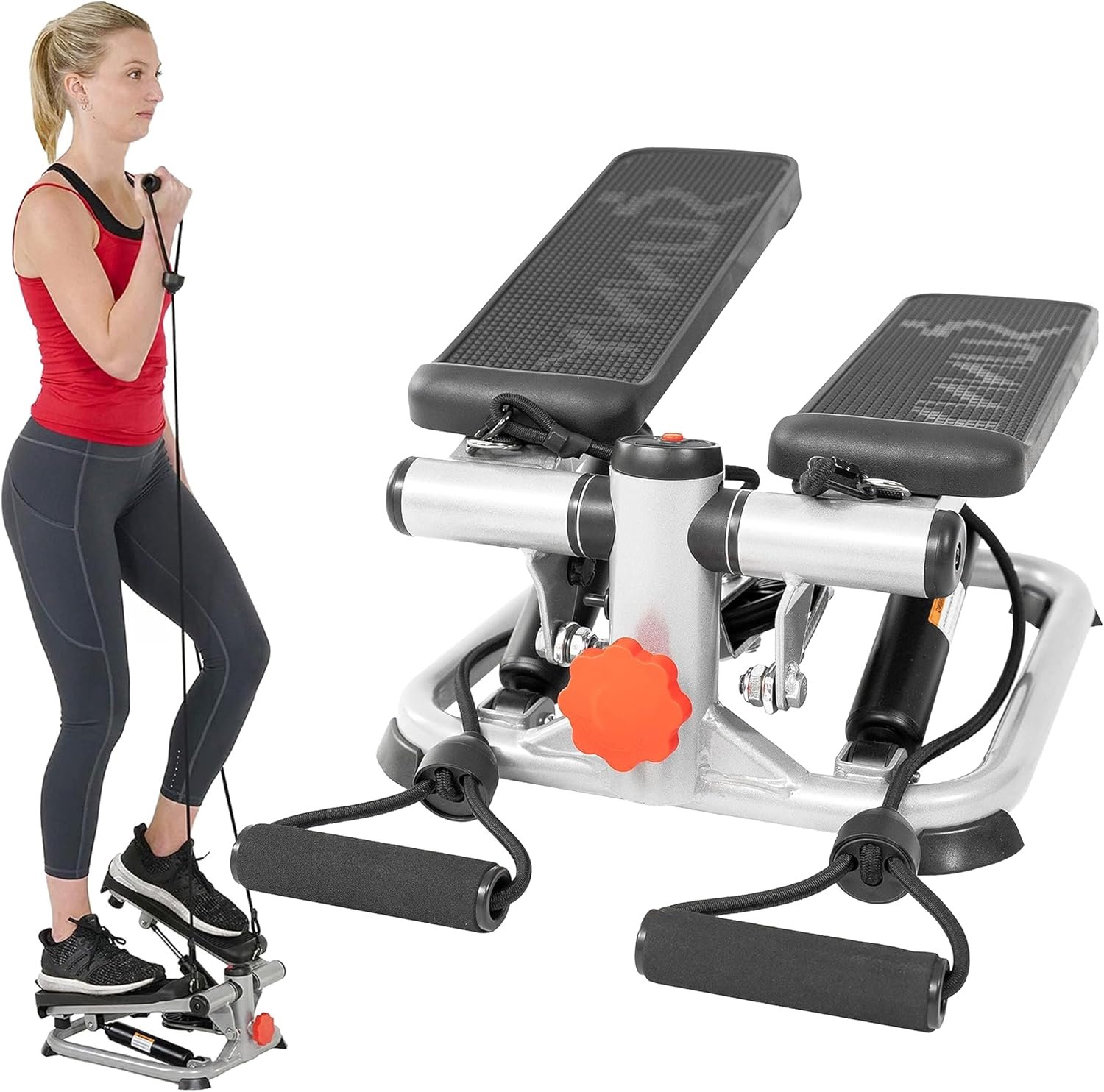 Sunny Health & Fitness Mini Stepper w/LCD Monitor & Adjustable Step Height | Fully Assembled, Stable Frame Design, Home Cardio Training, Hydraulic Stepper, Fits Everywhere, Resistance Bands Option