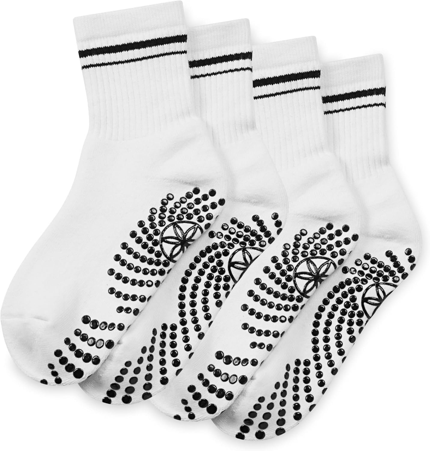 Gaiam Grippy Crew Socks with Silicone Grip Non-Slip Socks for Pilates, Yoga, Barre & Dance | Cotton Blend | 2-Pack or 3-Pack