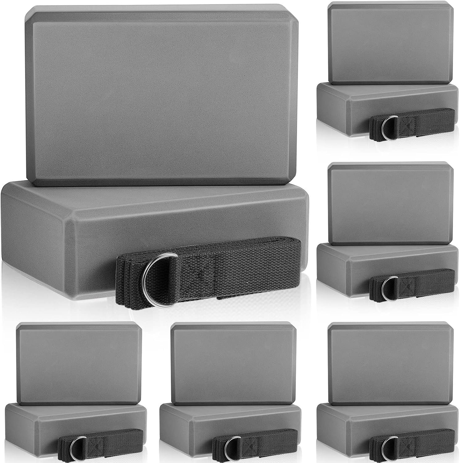 Meooeck 18 Pcs Yoga Blocks and Strap Set Include 12 EVA Foam Yoga Blocks Bulk 9″x6″x3″ with 6 Adjustable 8 ft Straps D Ring Non Slip Props for Stretching Pilates Workout Studio Home Gym