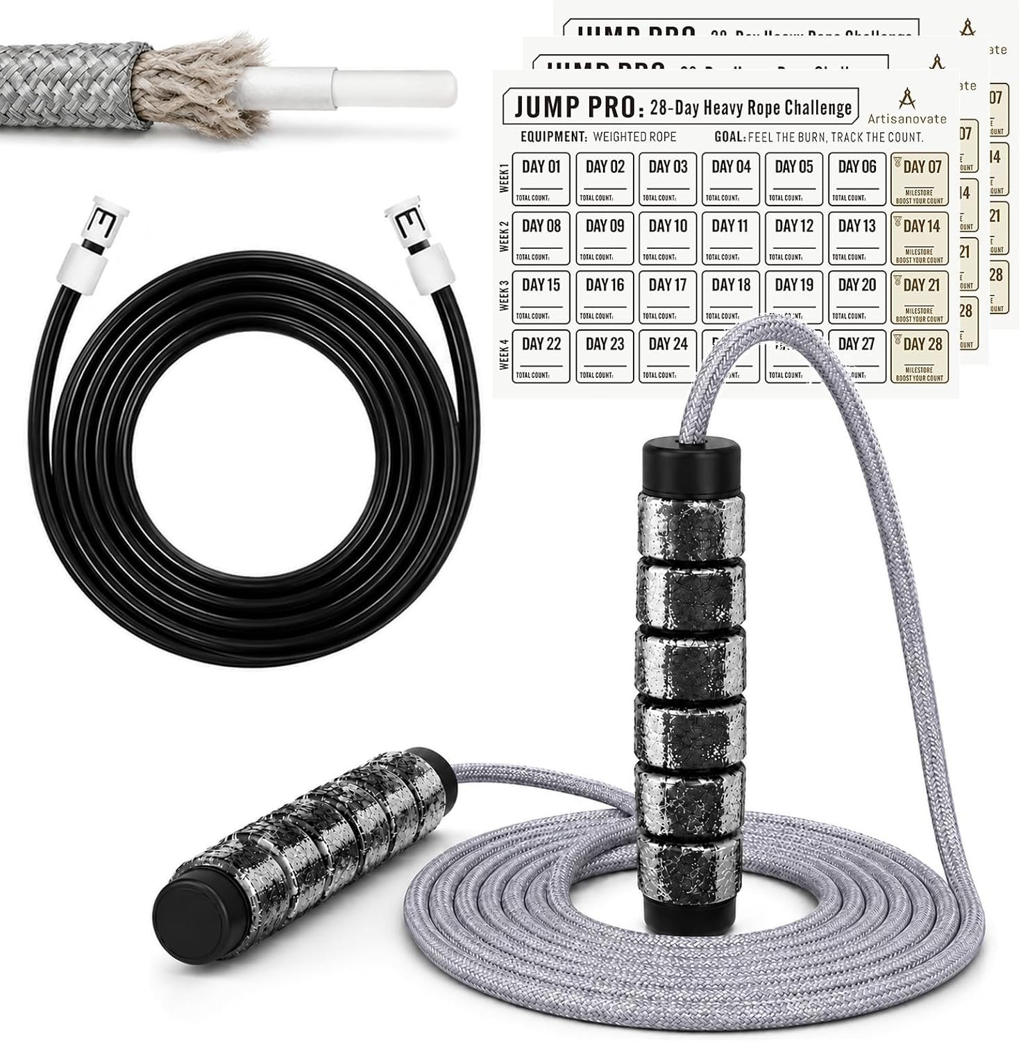 Weighted Jump Rope for Men & Women, Boxing Cardio, 1LB Adjustable Dual Rope | 1LB Weighted Jump Rope for Boxing & Cardio, Dual 9mm Ropes, 360° Bearings