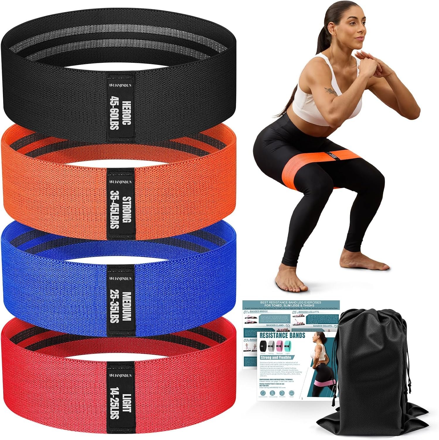 Lianjindun Booty Resistance Bands for Legs & Glutes, Non-Slip Workout Set