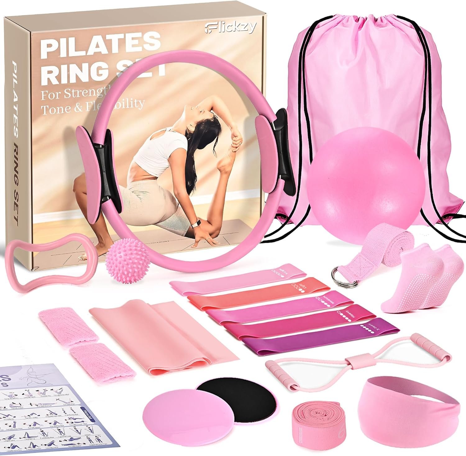 Pilates Ring Set for Women, Pilates Set with Magic Circle, Ball and Resistance Bands, Pilates Kit for Home Workout, Pilates Equipment Set for Strength, Toning and Flexibility